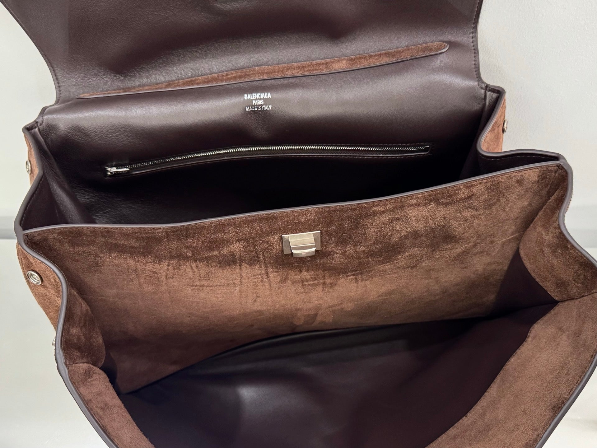Balenciaga Large Medium Bag 35 Coffee Brown Suede Sliver Hardware