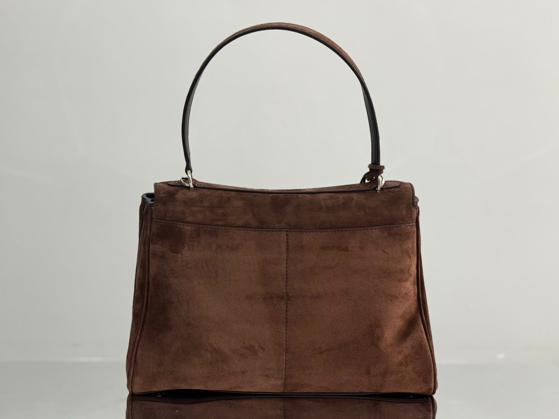 Balenciaga Large Medium Bag 35 Coffee Brown Suede Sliver Hardware