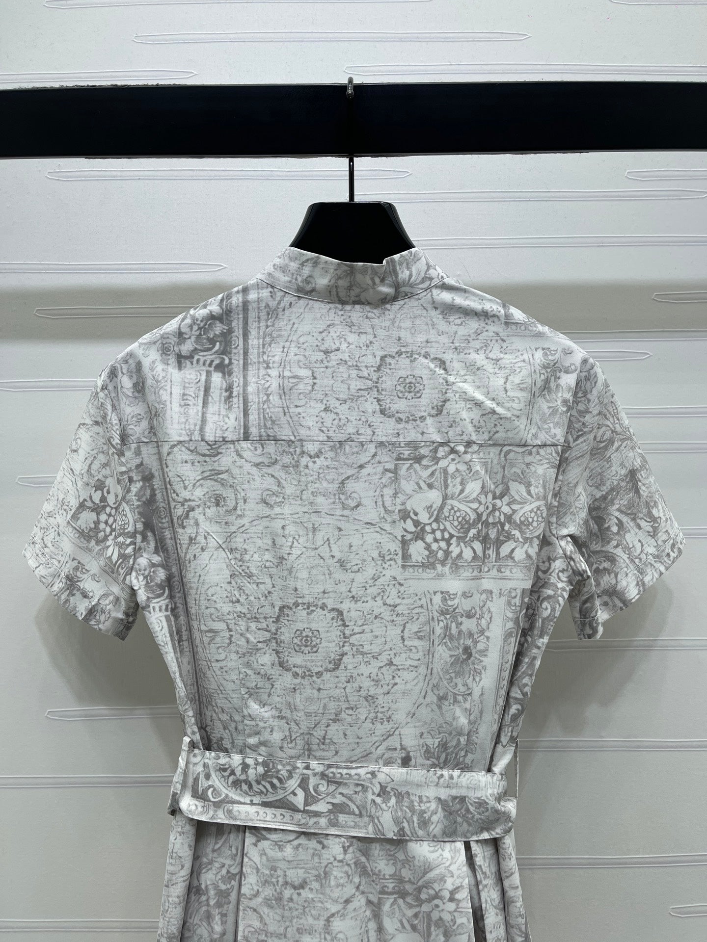 Dior 2026 Printed Short-Sleeve Dress White Grey Polyester