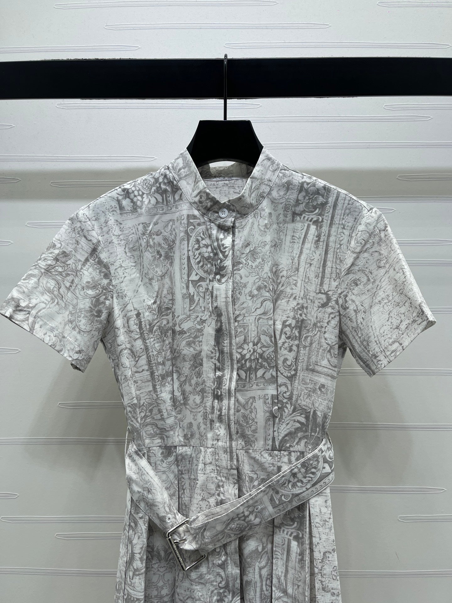 Dior 2026 Printed Short-Sleeve Dress White Grey Polyester