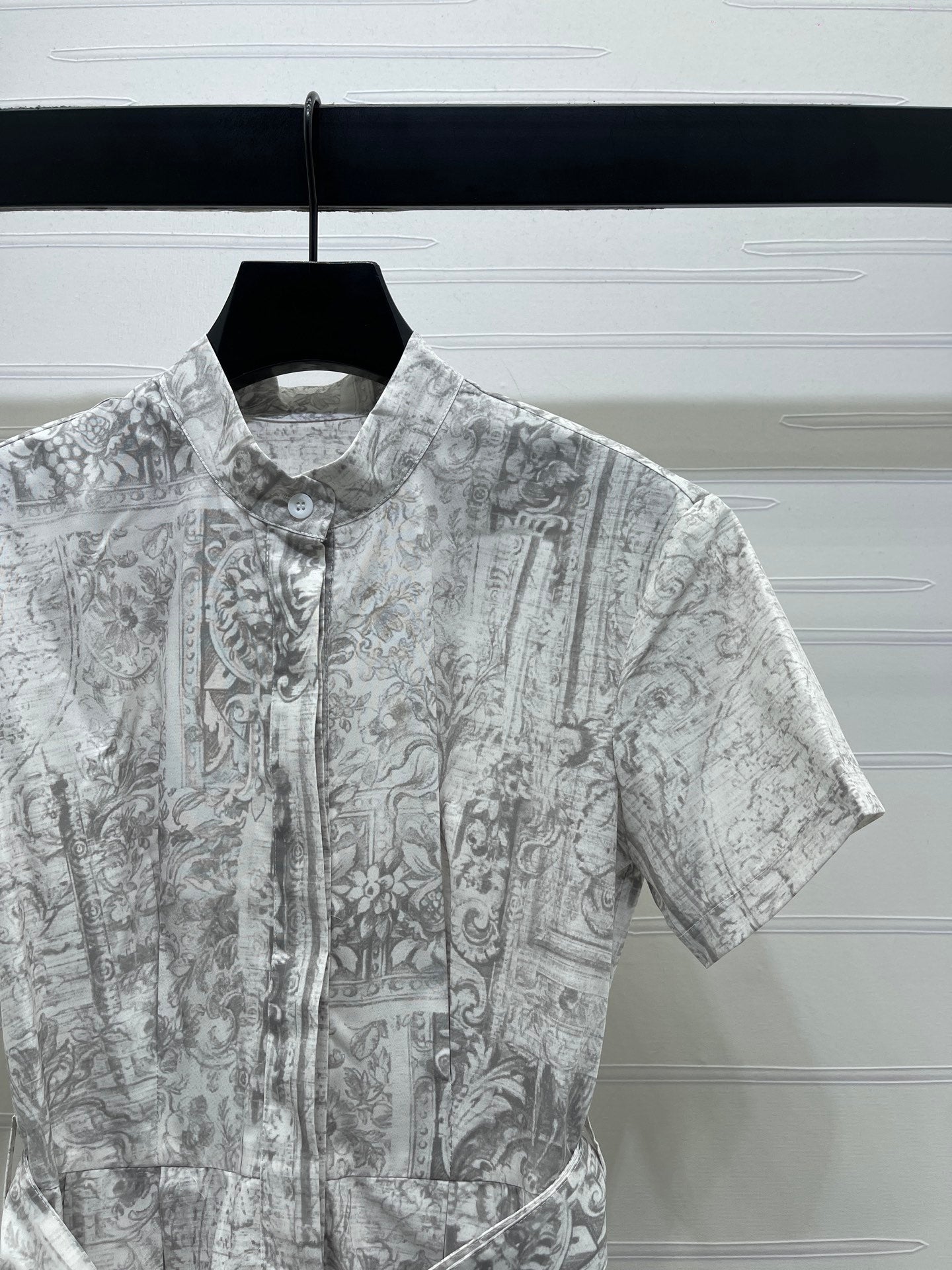 Dior 2026 Printed Short-Sleeve Dress White Grey Polyester