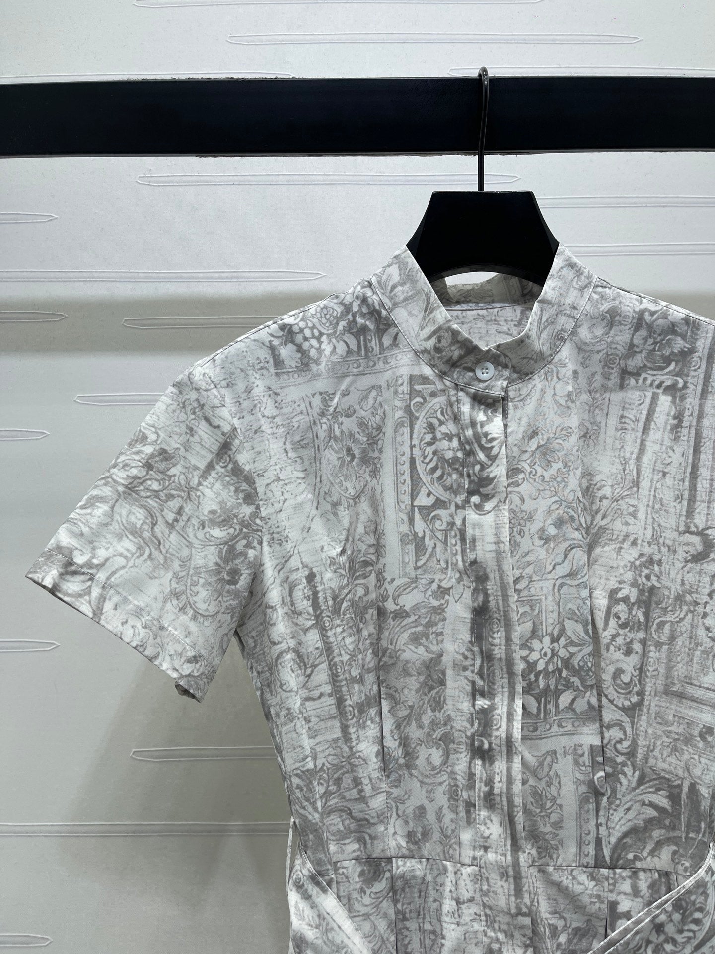 Dior 2026 Printed Short-Sleeve Dress White Grey Polyester