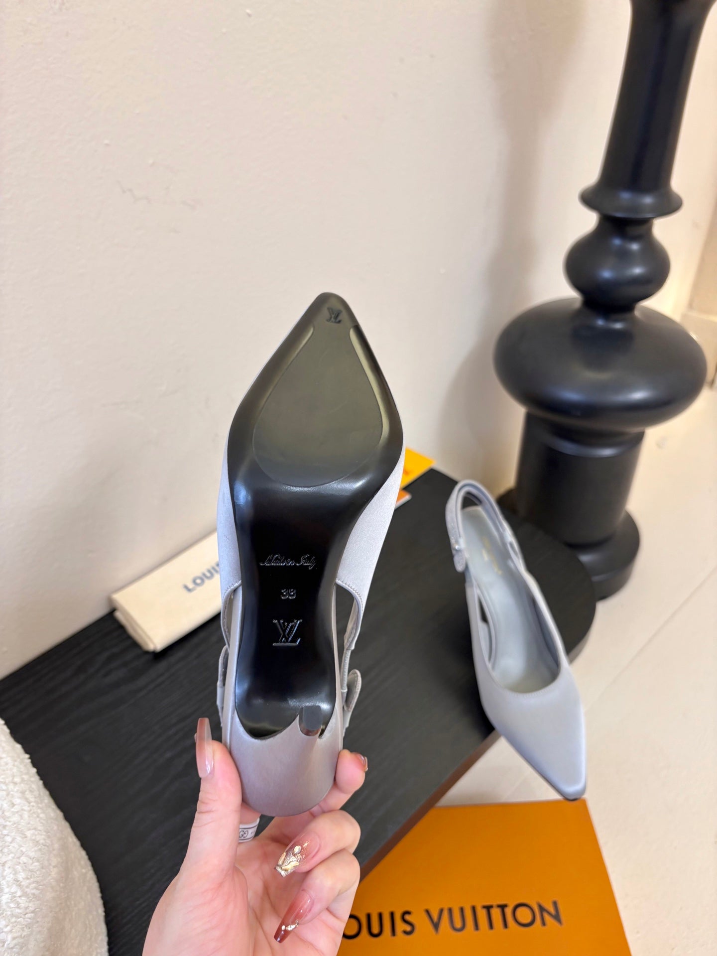 LV 26ss Legacy Slingback 90 Light Gray Silk 627244