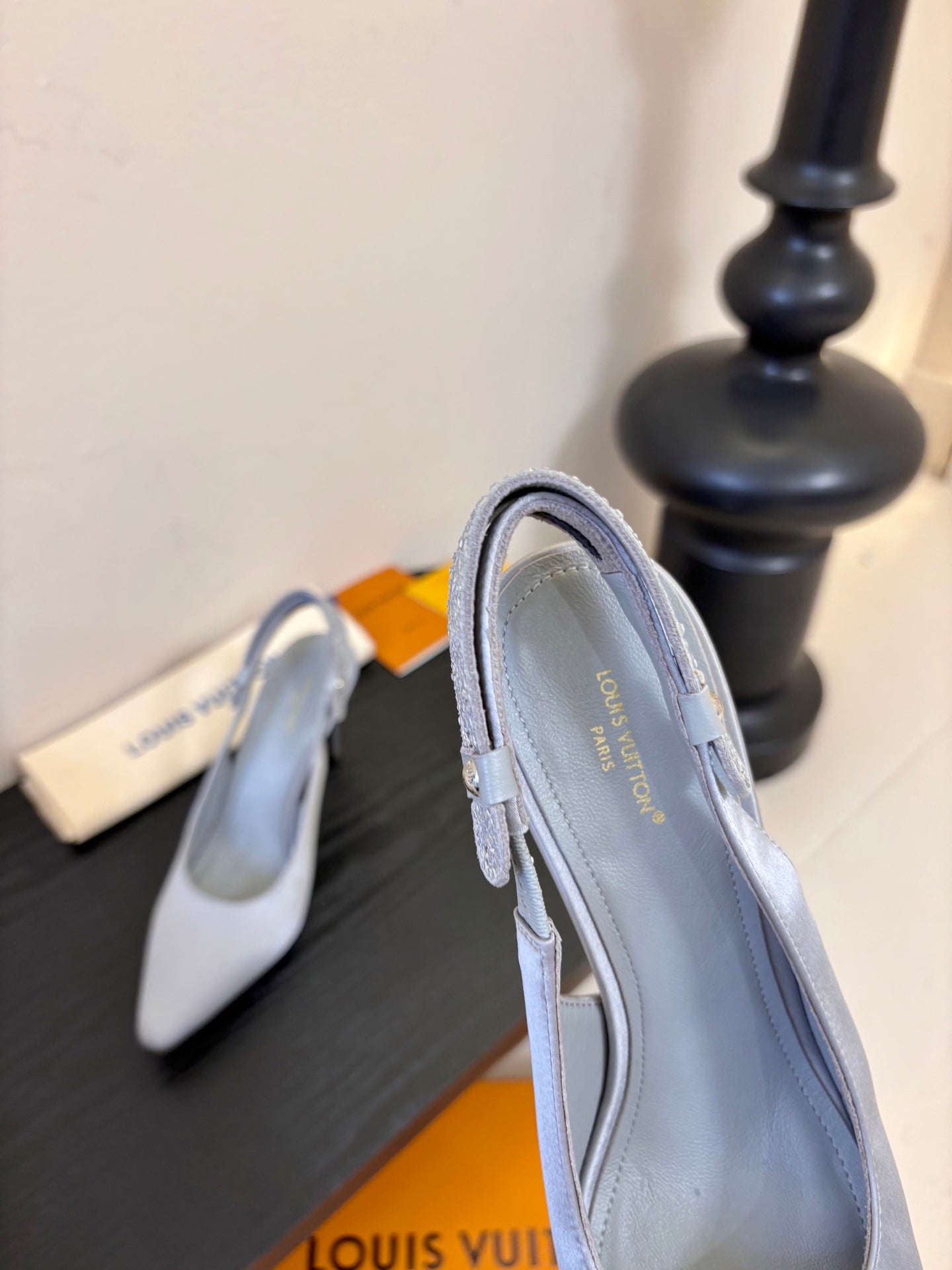 LV 26ss Legacy Slingback 90 Light Gray Silk 627244