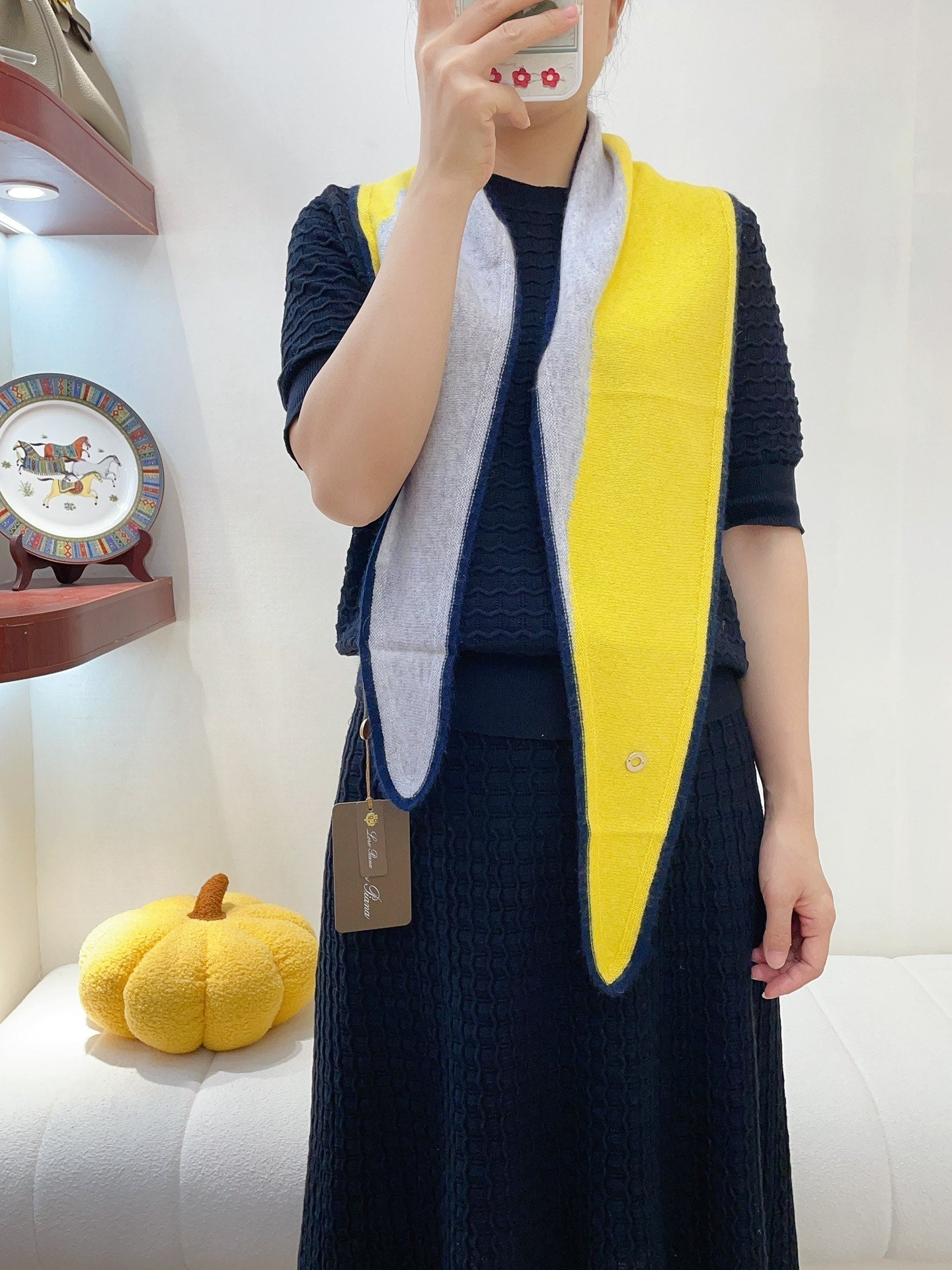 LP Yodo Scarf 150 CM In Grey Mix Yellow Cashmere  130489