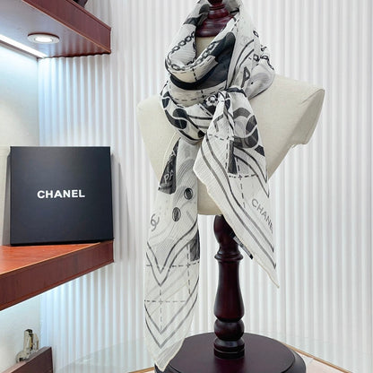 CC Square Scarf 110 CM In White Black Shunyu Qiao Silk  193840