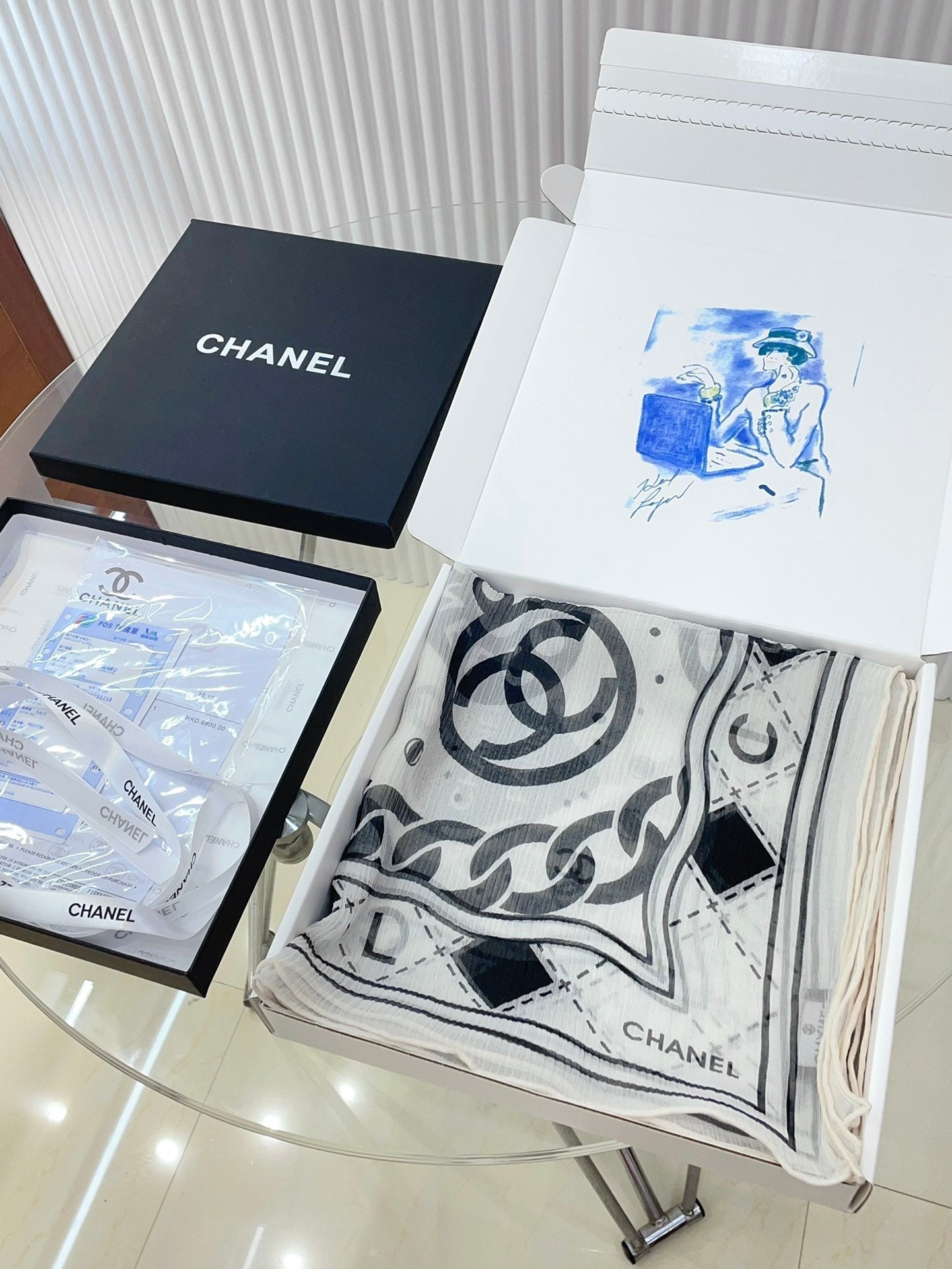 CC Square Scarf 110 CM In White Black Shunyu Qiao Silk  193840