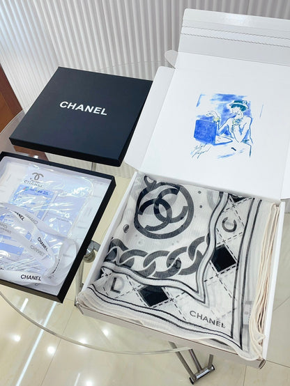 CC Square Scarf 110 CM In White Black Shunyu Qiao Silk  193840