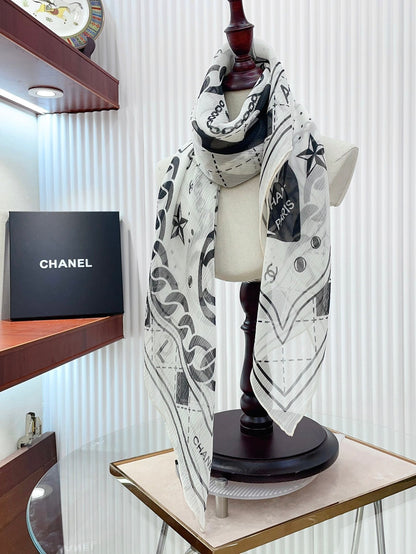 CC Square Scarf 110 CM In White Black Shunyu Qiao Silk  193840