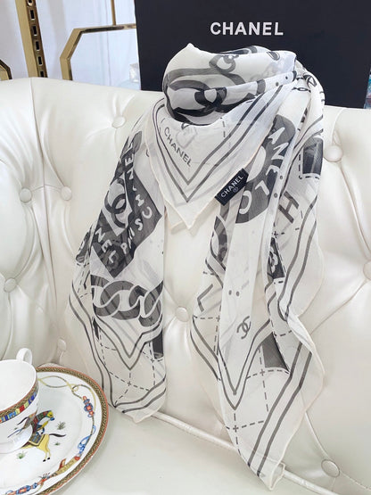 CC Square Scarf 110 CM In White Black Shunyu Qiao Silk  193840