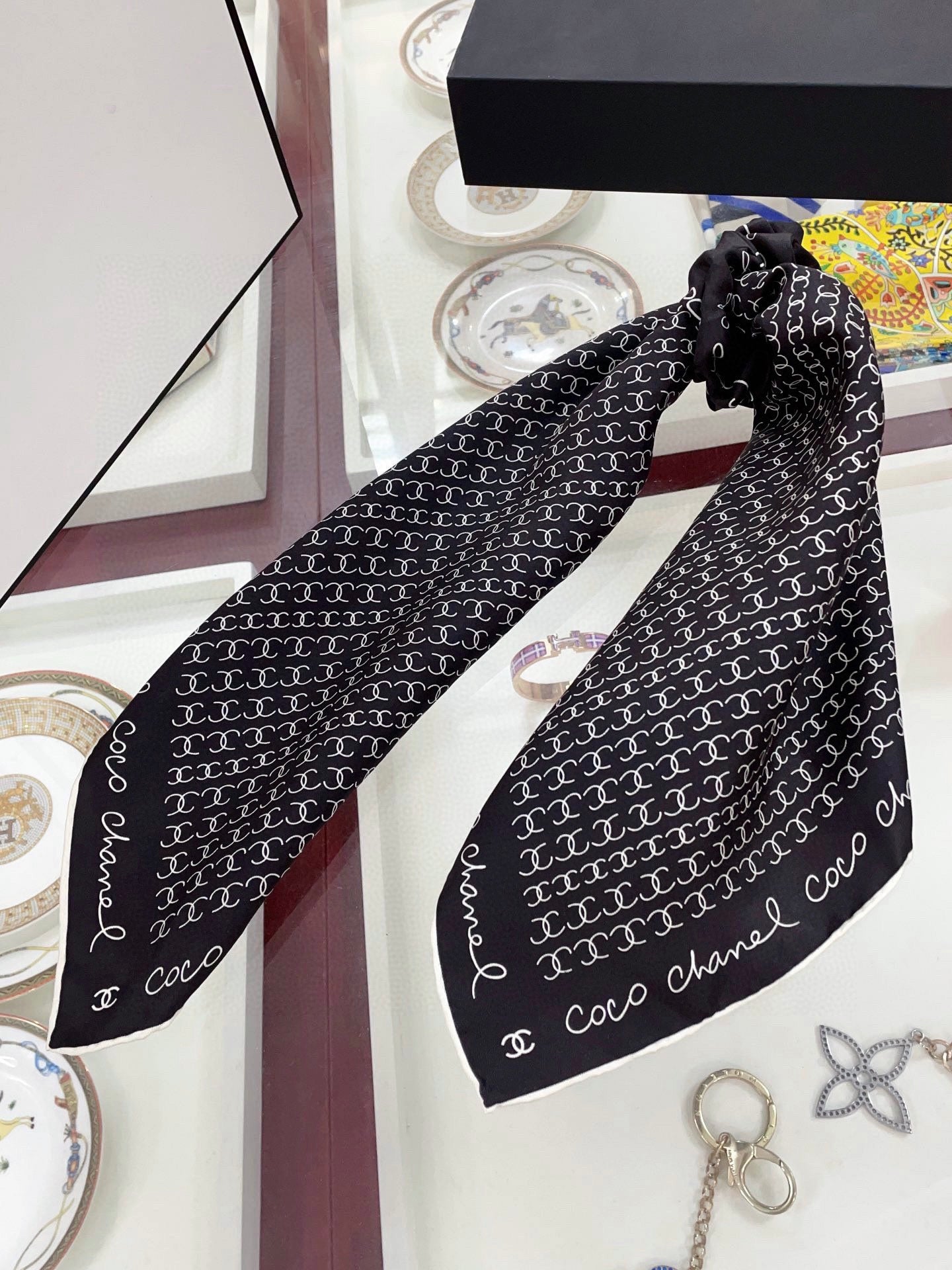 CC Square Scarf 50 CM In Black Silk Twill 196206