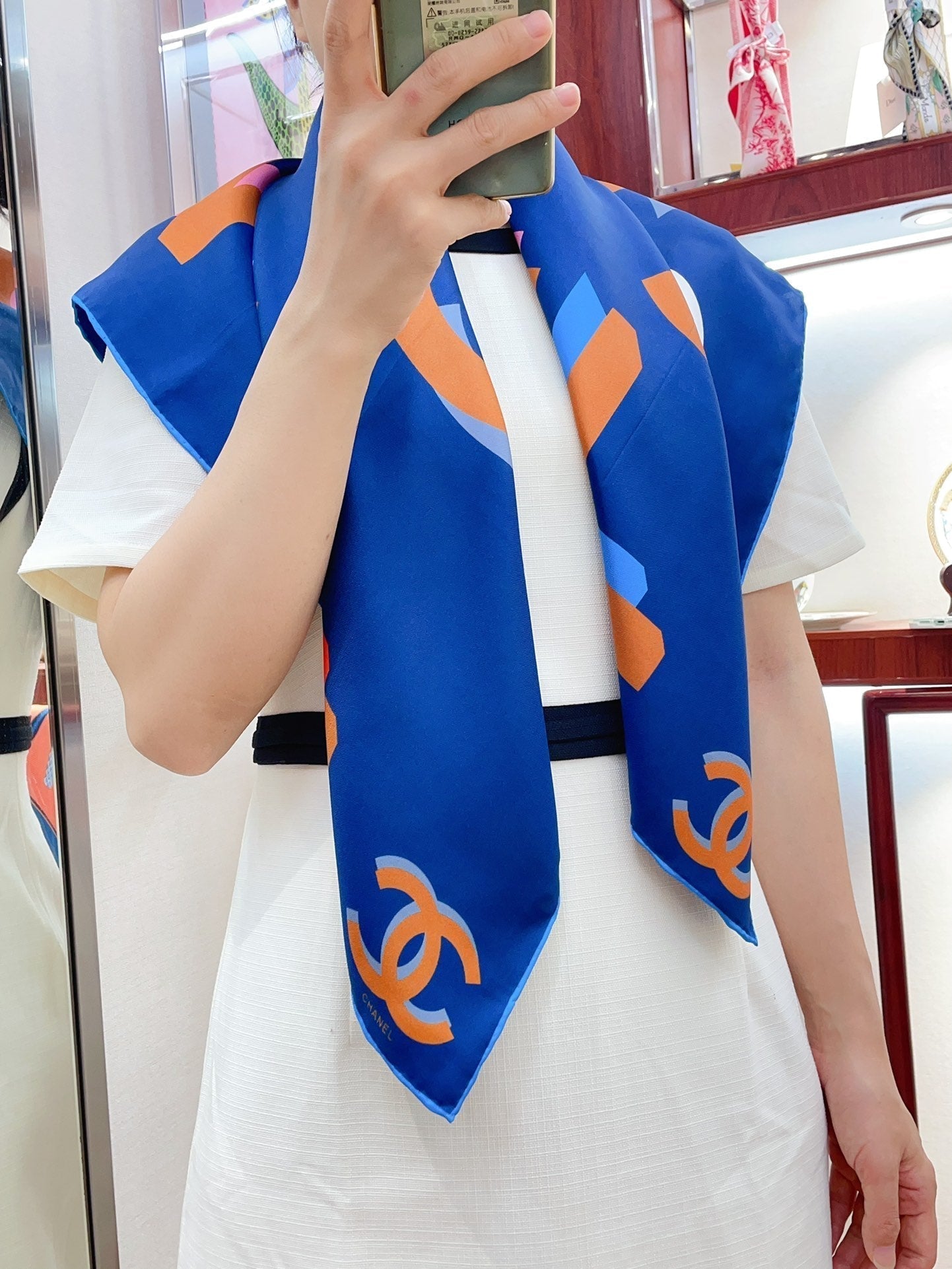 CC Square Scarf 90 CM In Blue Colorful Silk Twill  206466