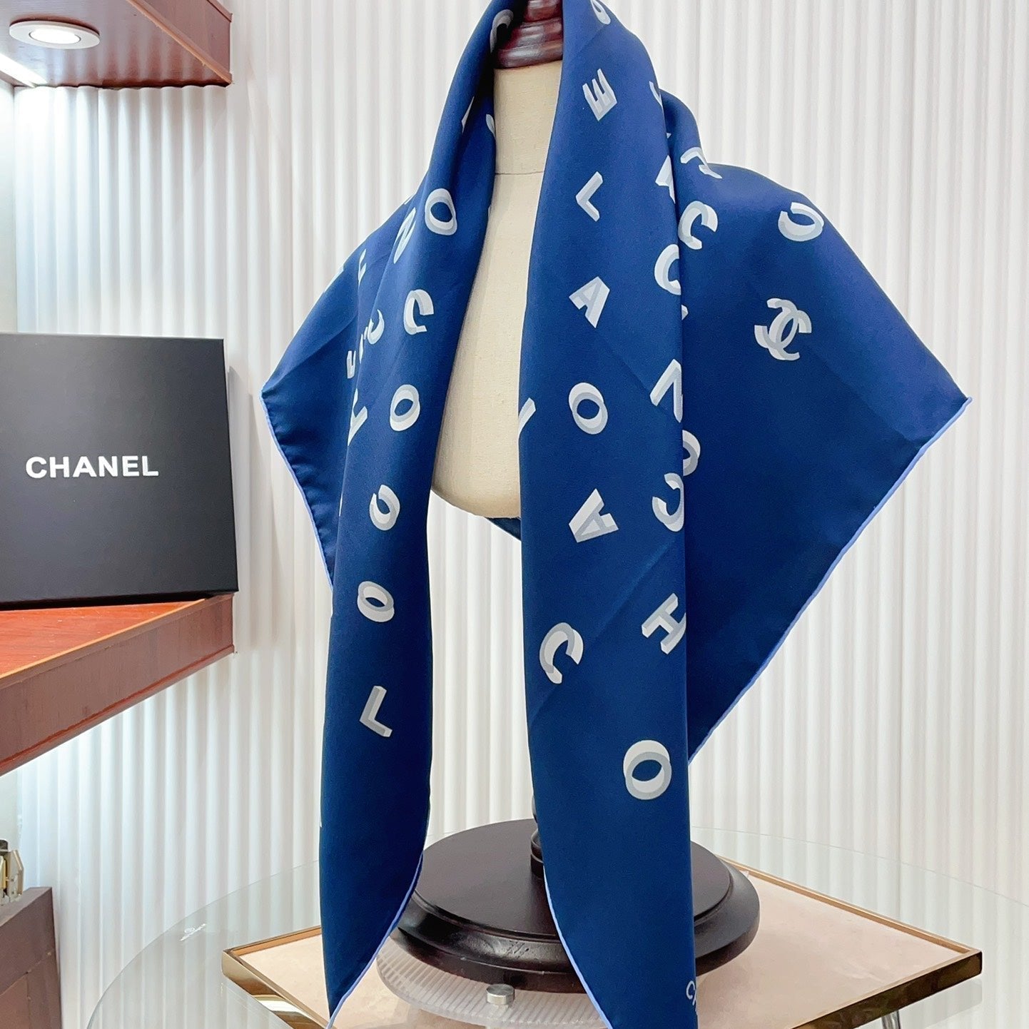 CC Square Scarf 90 CM In Blue With Printed Letters Silk Twill  208581