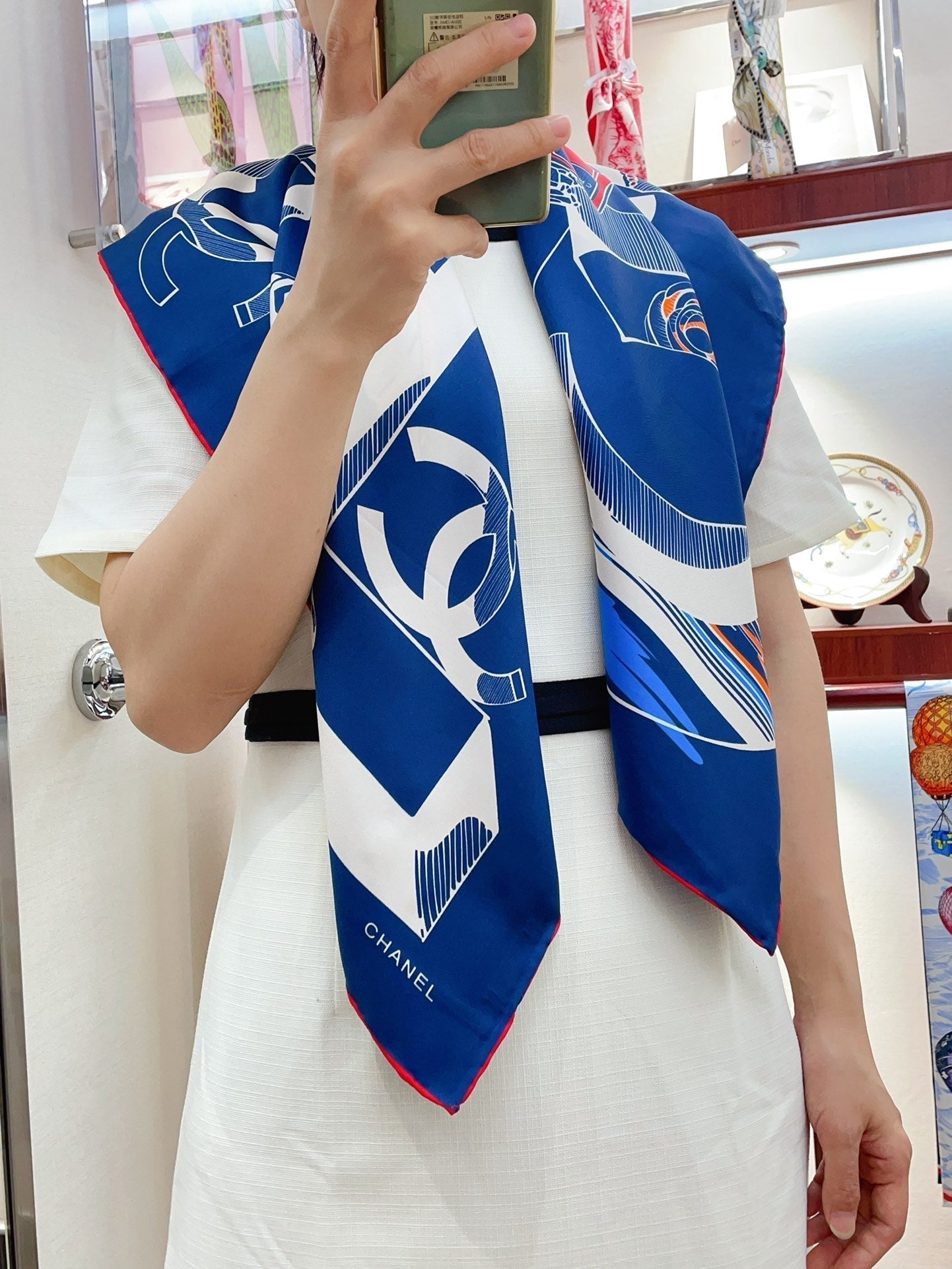 CC Square Scarf 90 CM In Blue Colorful Silk Twill  211097
