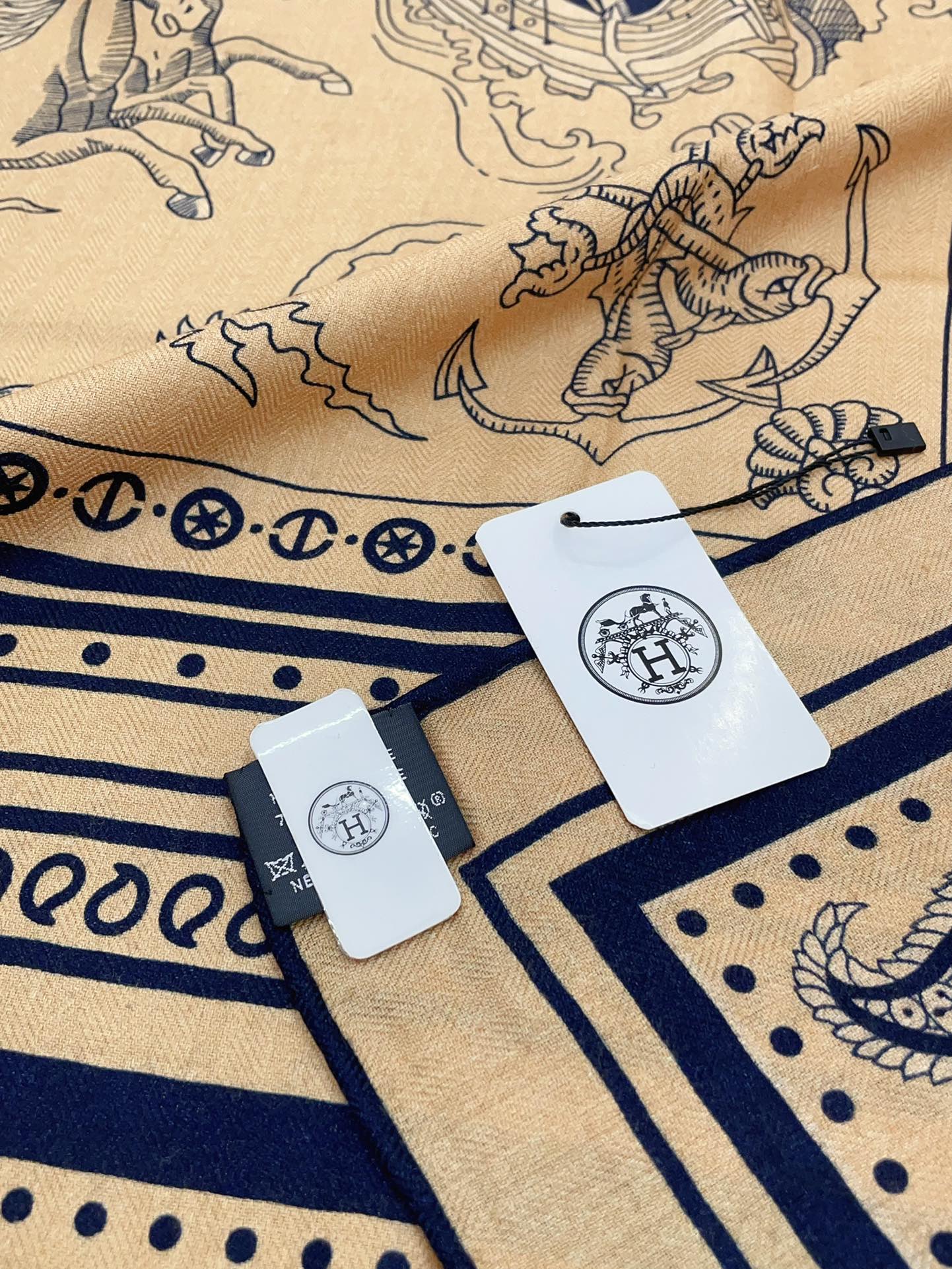 Tatouages Marins Bandana Shawl 135 CM In Dark Beige Colorful Cashmere And Silk 252314