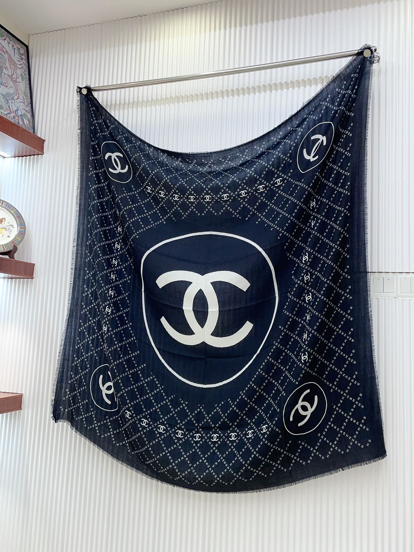 CC Square Scarf 140 CM In Black With White Logo Cashmere 300443