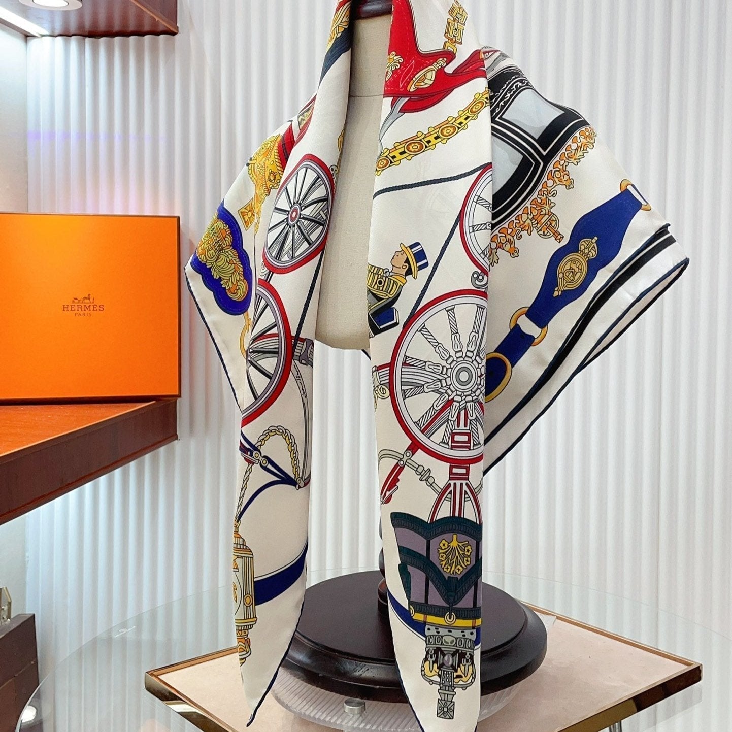 Stately Wheels Scarf 90 CM White Colorful Silk Twill 312874
