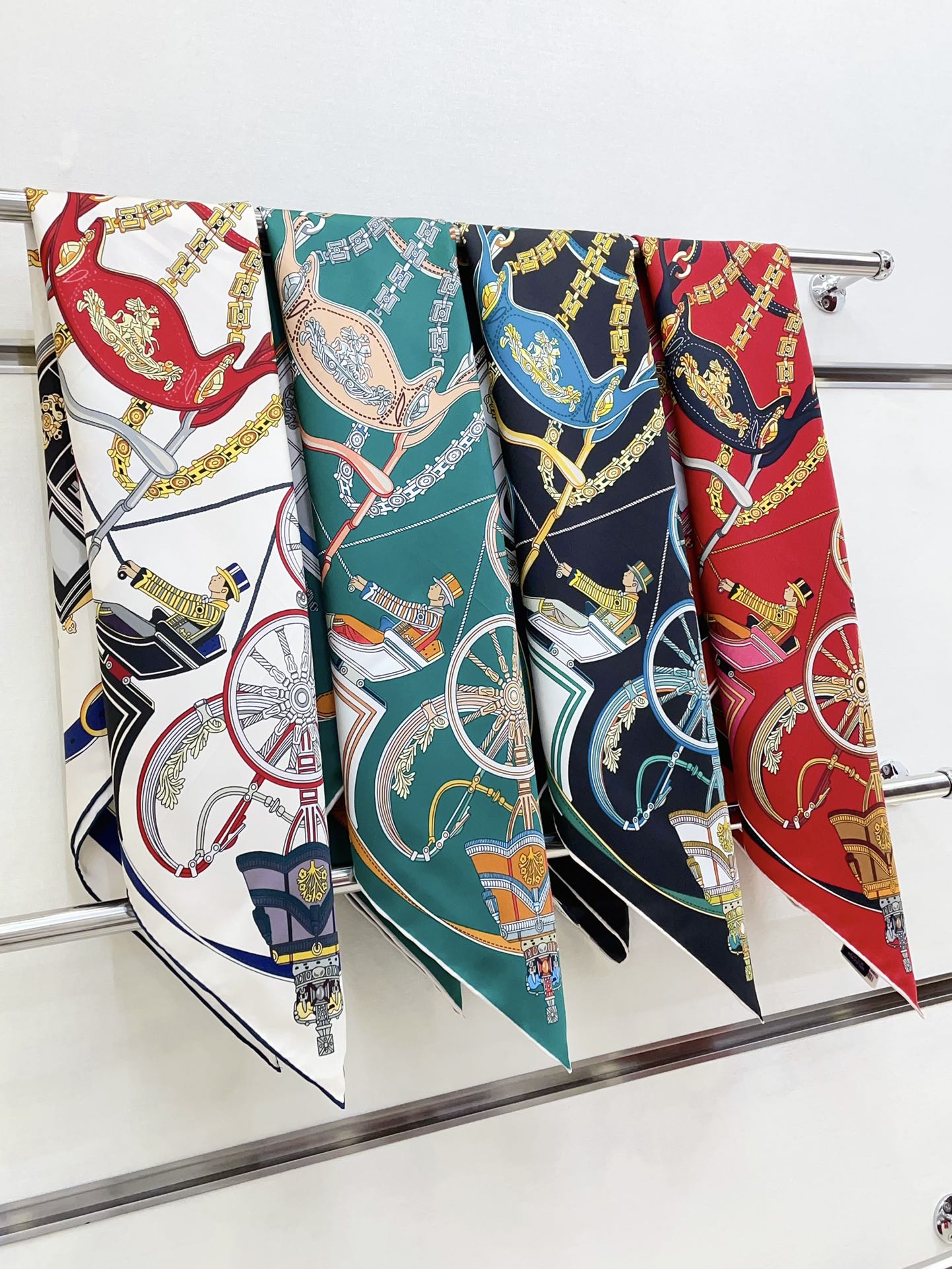 Stately Wheels Scarf 90 CM White Colorful Silk Twill 312874