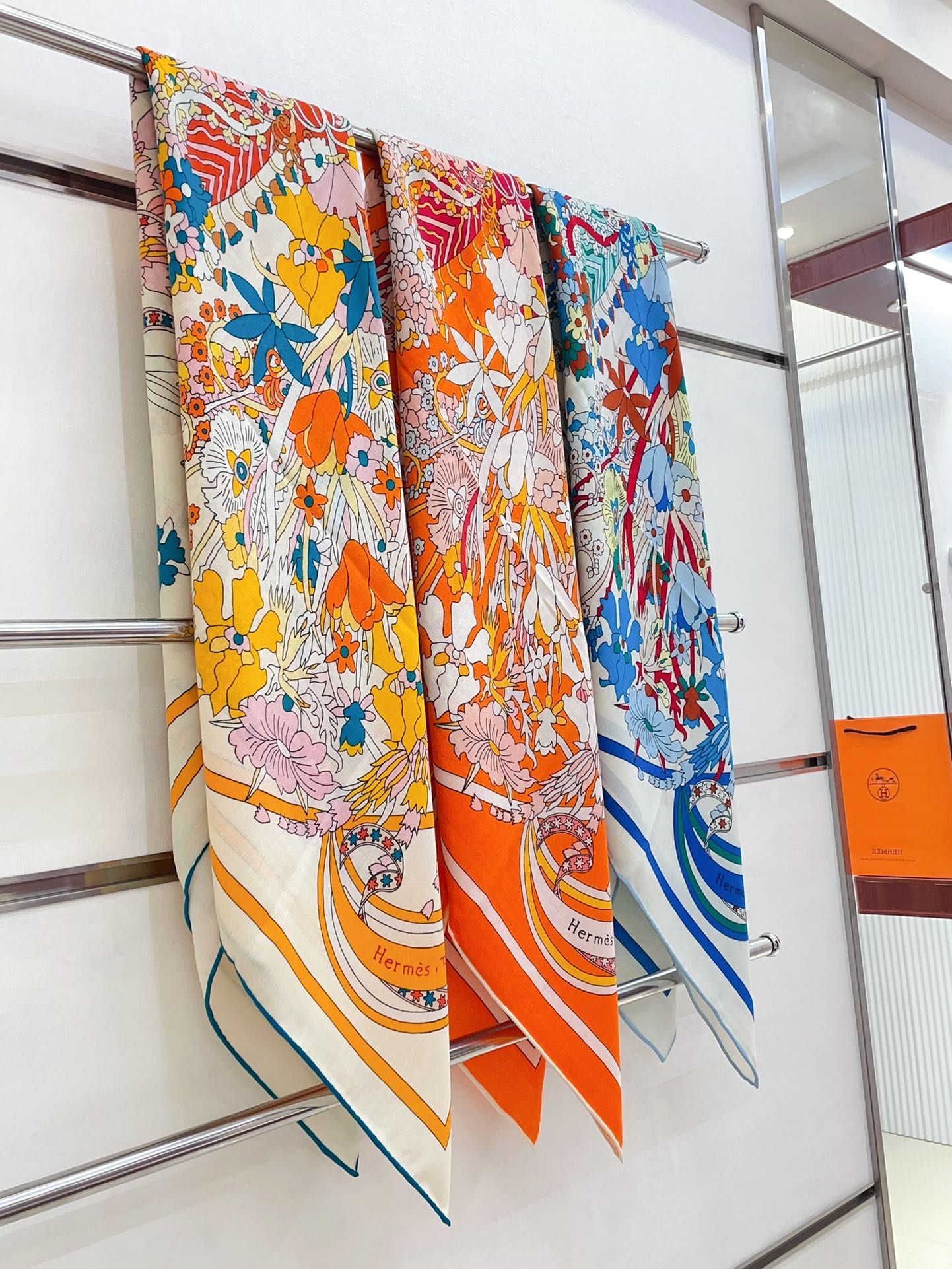 La Danse Du Printemps Scarf 140 In Light Blue Colorful Cashmere And Silk 344364