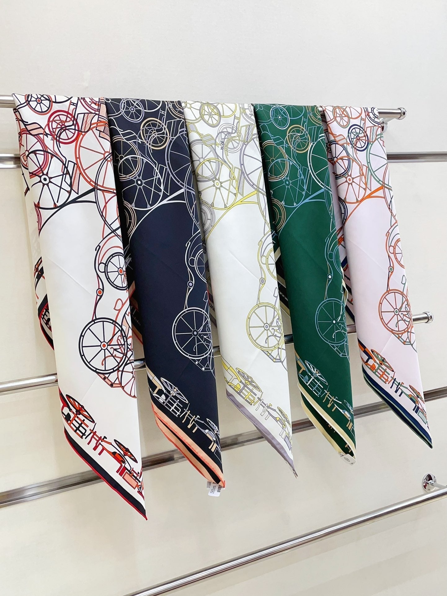 Complication Equestre Scarf 90 CM In White Yellow Coloful Silk Twill  345898