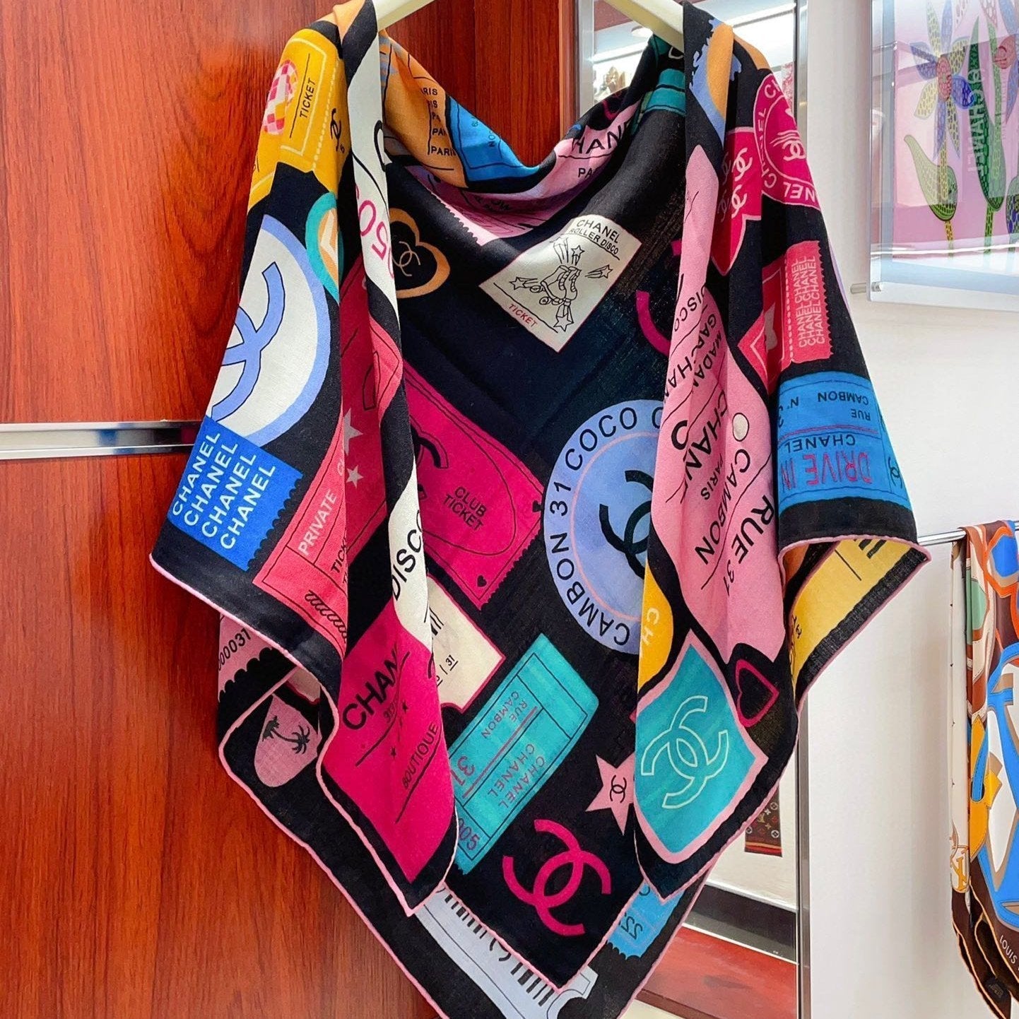 CC Square Scarf 140 CM In Multicolored Cashmere And Silk 350425
