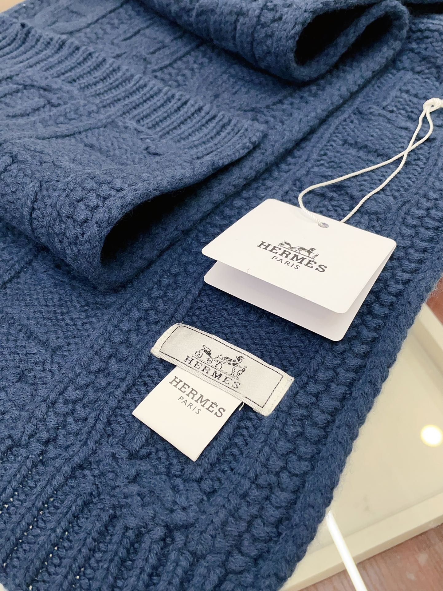 Faubourg Muffler Scarf 170 CM Blue Cashmere Handwoven  356202