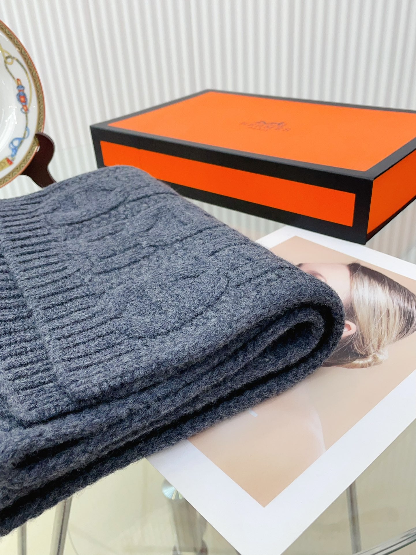 Faubourg Muffler Scarf 170 CM Grey Cashmere Handwoven 356204