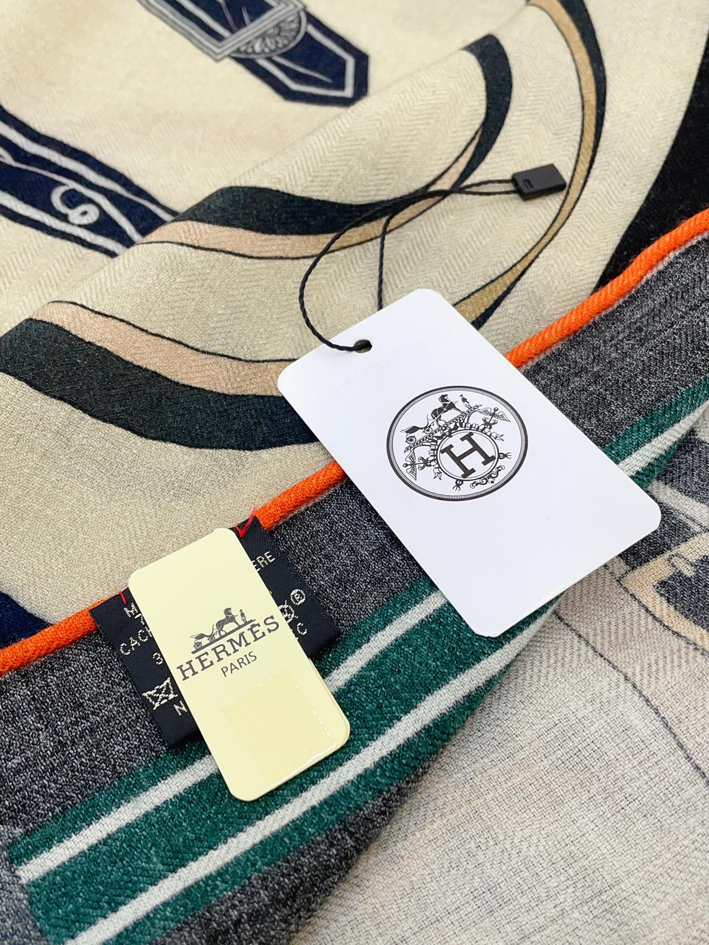 HM Lettres Equestre Scarf 140 CM In White Colorful Cashmere And Silk 359399