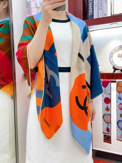 CC Square Scarf 140 CM In Colorful Cashmere Silk 376418