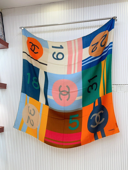 CC Square Scarf 140 CM In Colorful Cashmere Silk 376418