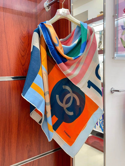 CC Square Scarf 140 CM In Colorful Cashmere Silk 376418