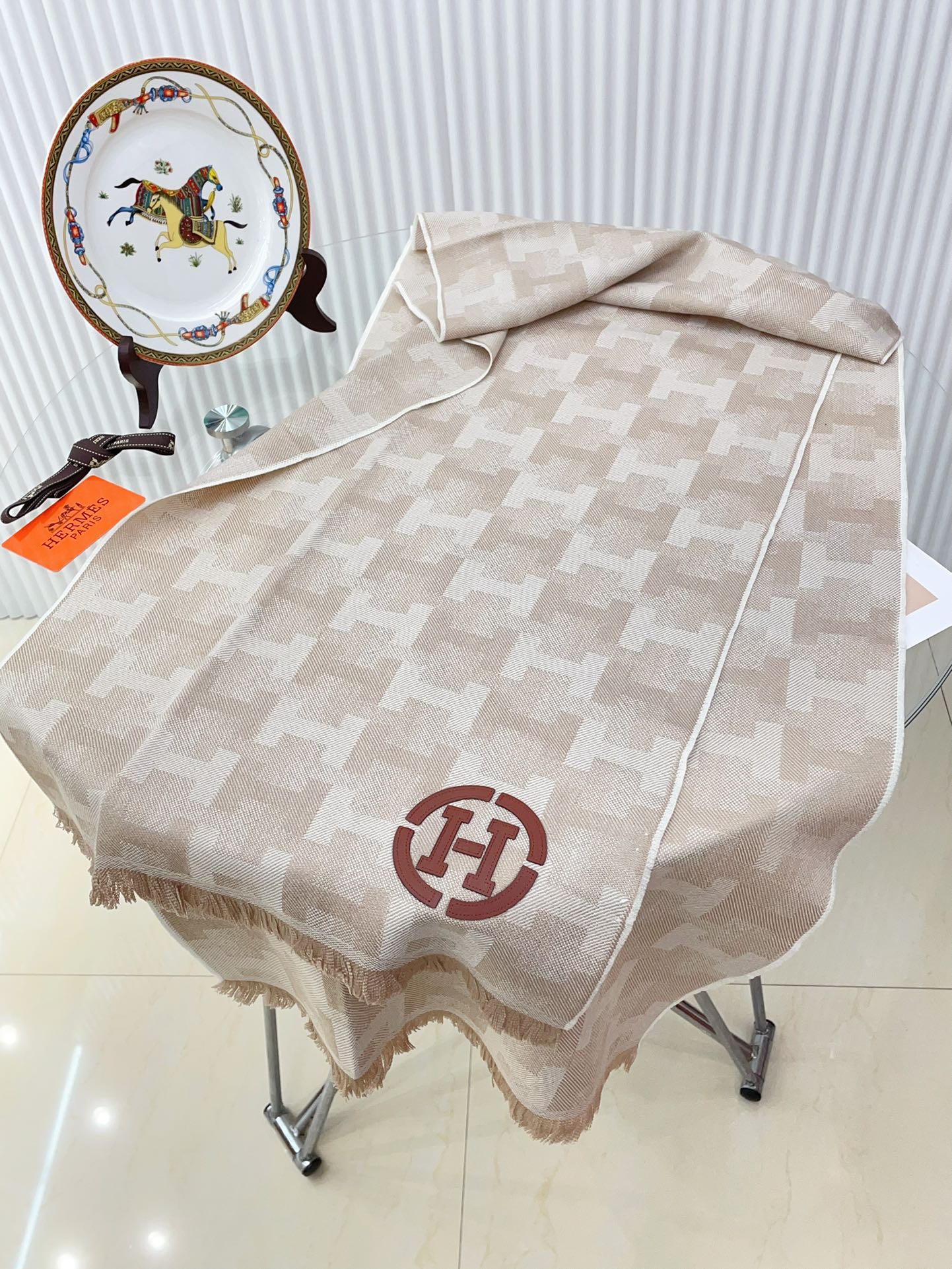 SCARF 200 CM IN TAN BROWN MONOGRAM CASHMERE