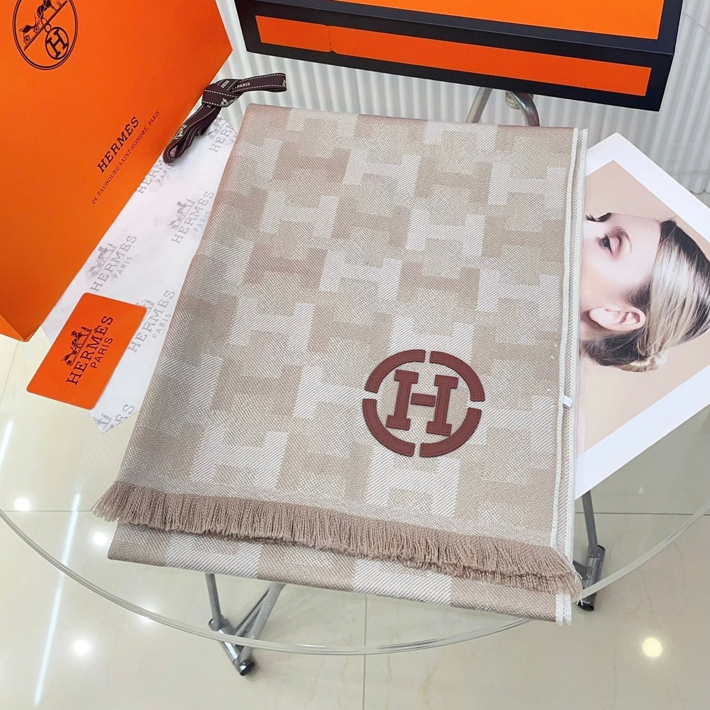 SCARF 200 CM IN TAN BROWN MONOGRAM CASHMERE