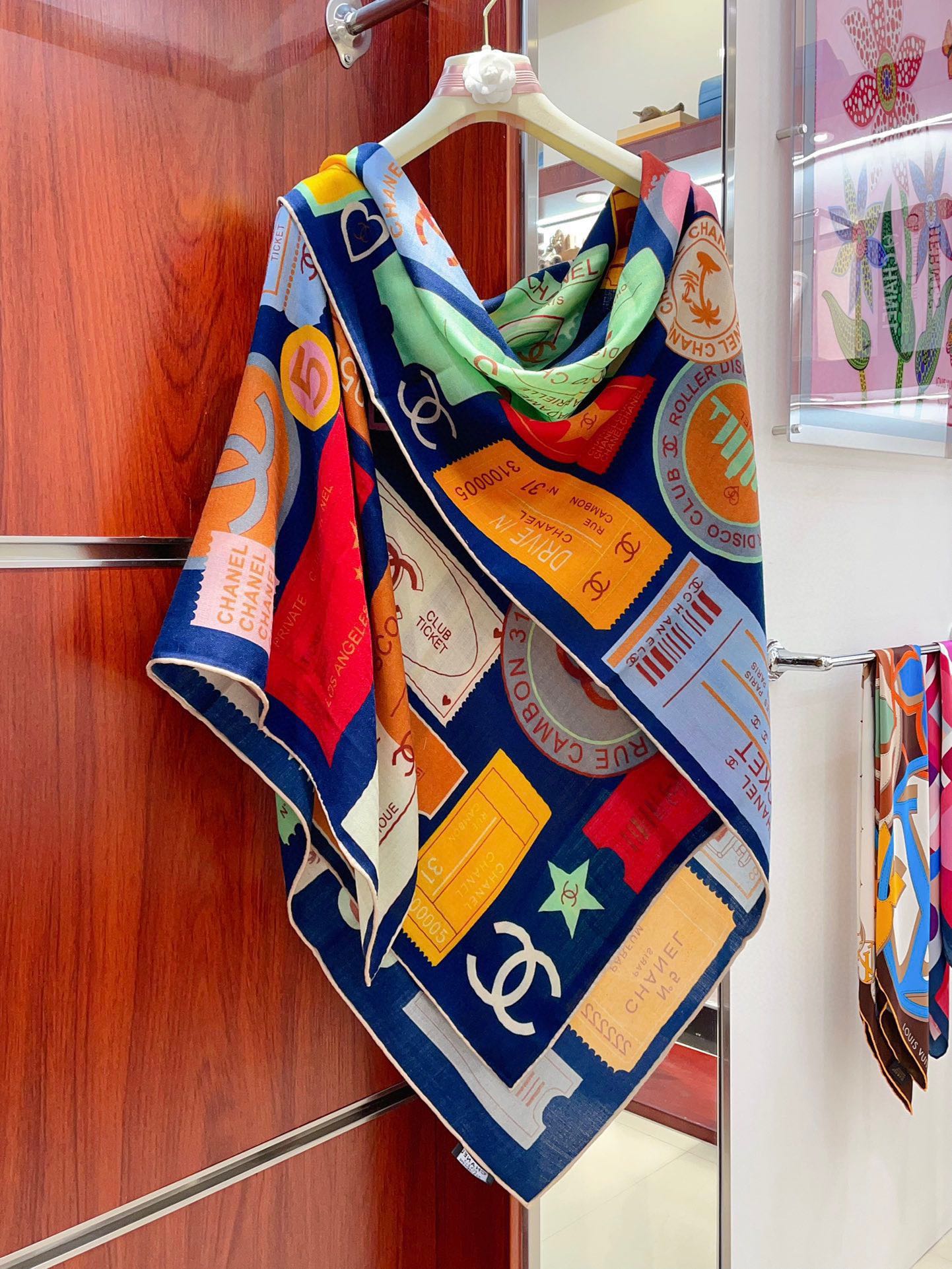 CC Square Scarf 140 CM In Multicolored Cashmere And Silk 388152