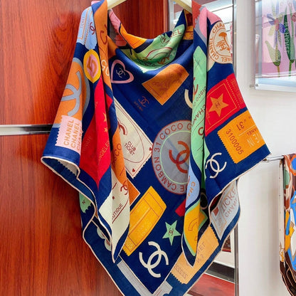CC Square Scarf 140 CM In Multicolored Cashmere And Silk 388152