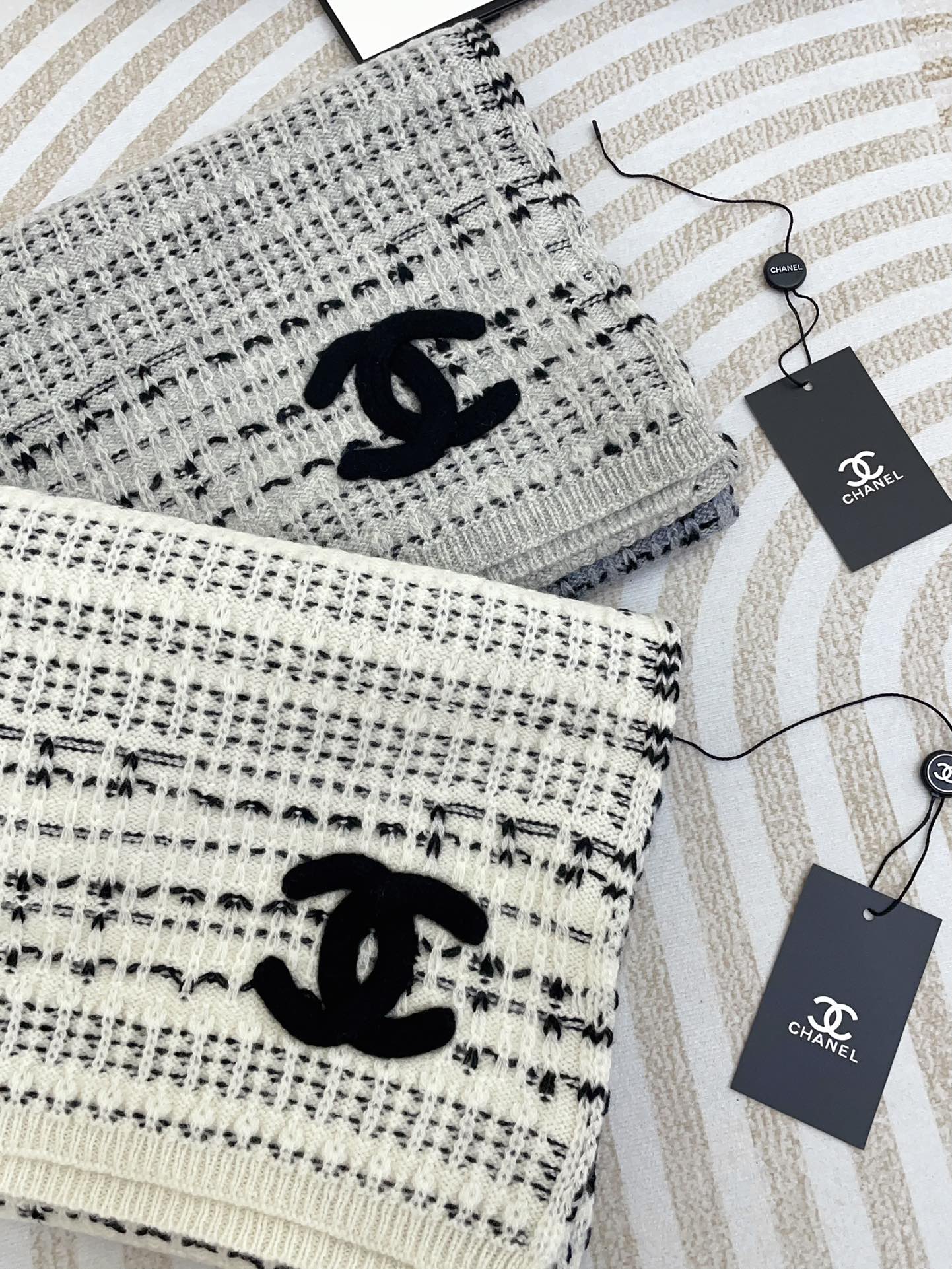 CC Scarf 180 CM In White Grey Mix Black Wool  388185