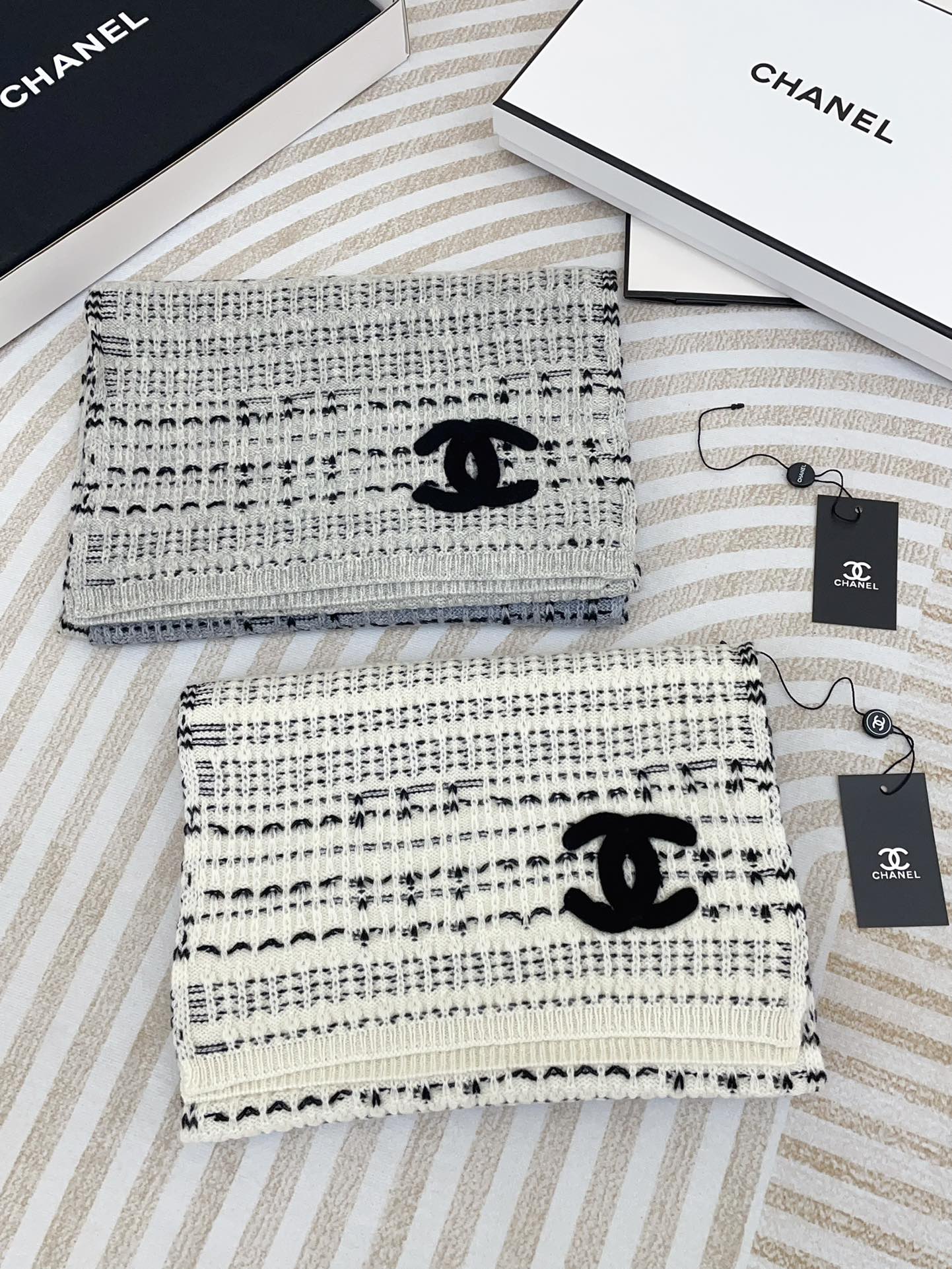 CC Scarf 180 CM In White Grey Mix Black Wool  388185