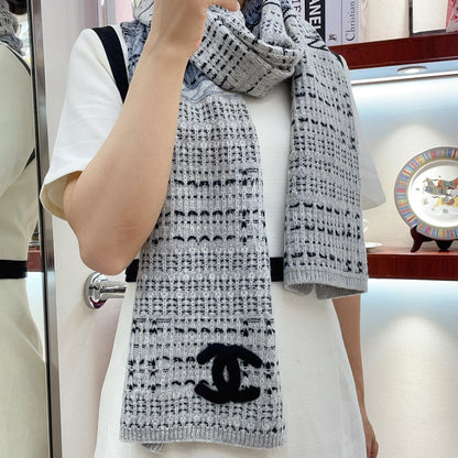 CC Scarf 180 CM In White Grey Mix Black Wool  388185