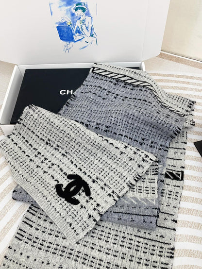 CC Scarf 180 CM In White Grey Mix Black Wool  388185
