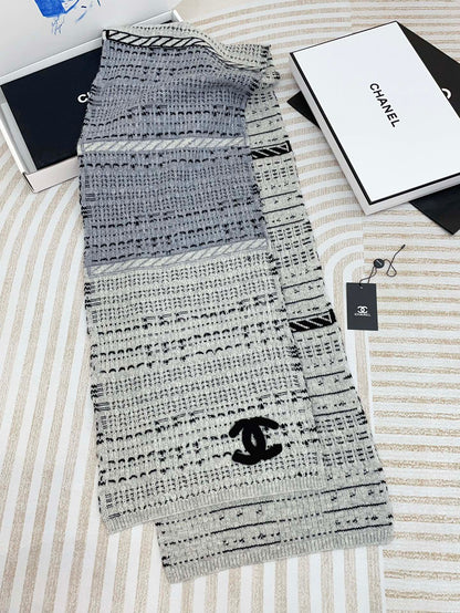 CC Scarf 180 CM In White Grey Mix Black Wool  388185