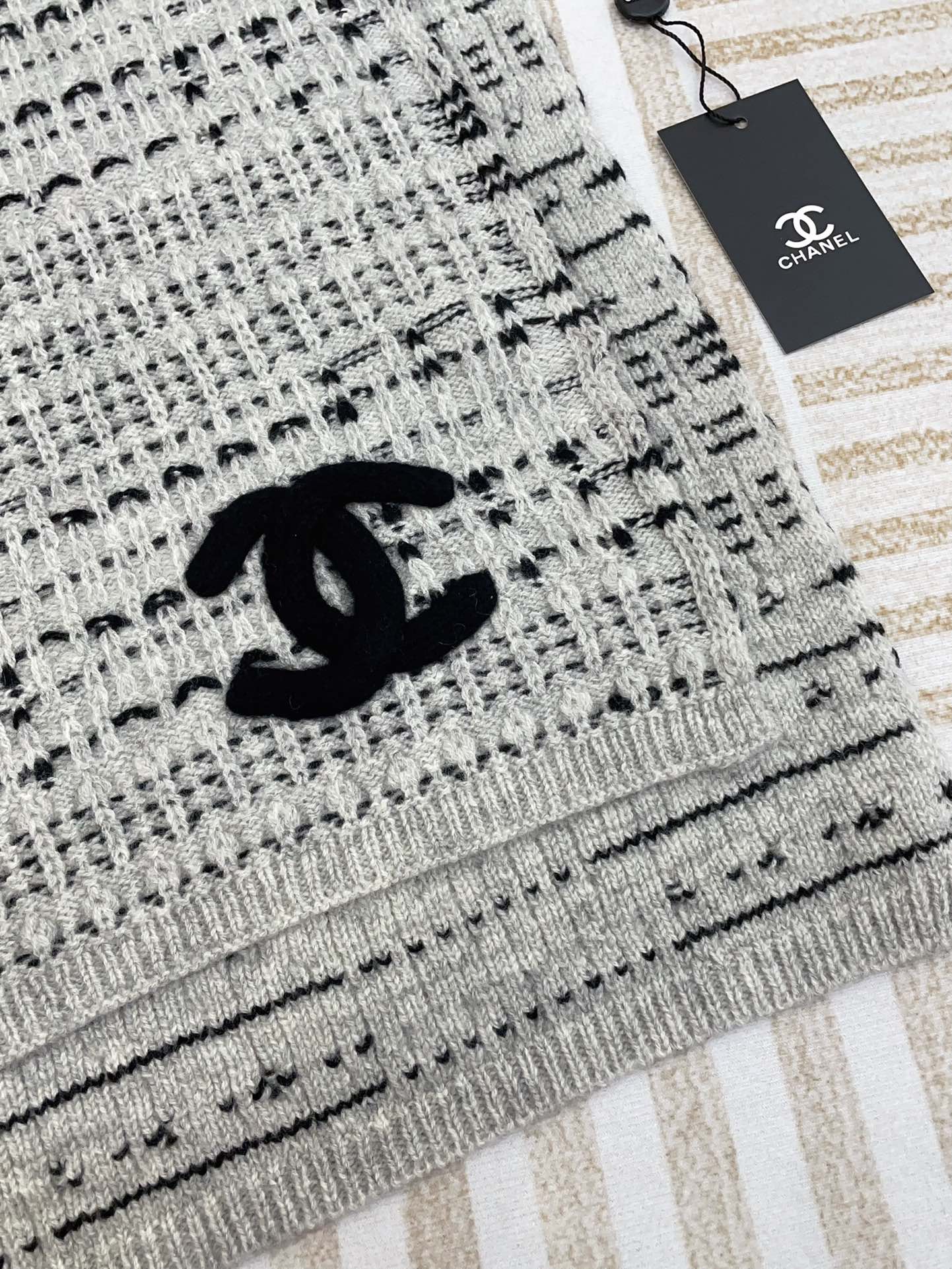 CC Scarf 180 CM In White Grey Mix Black Wool  388185