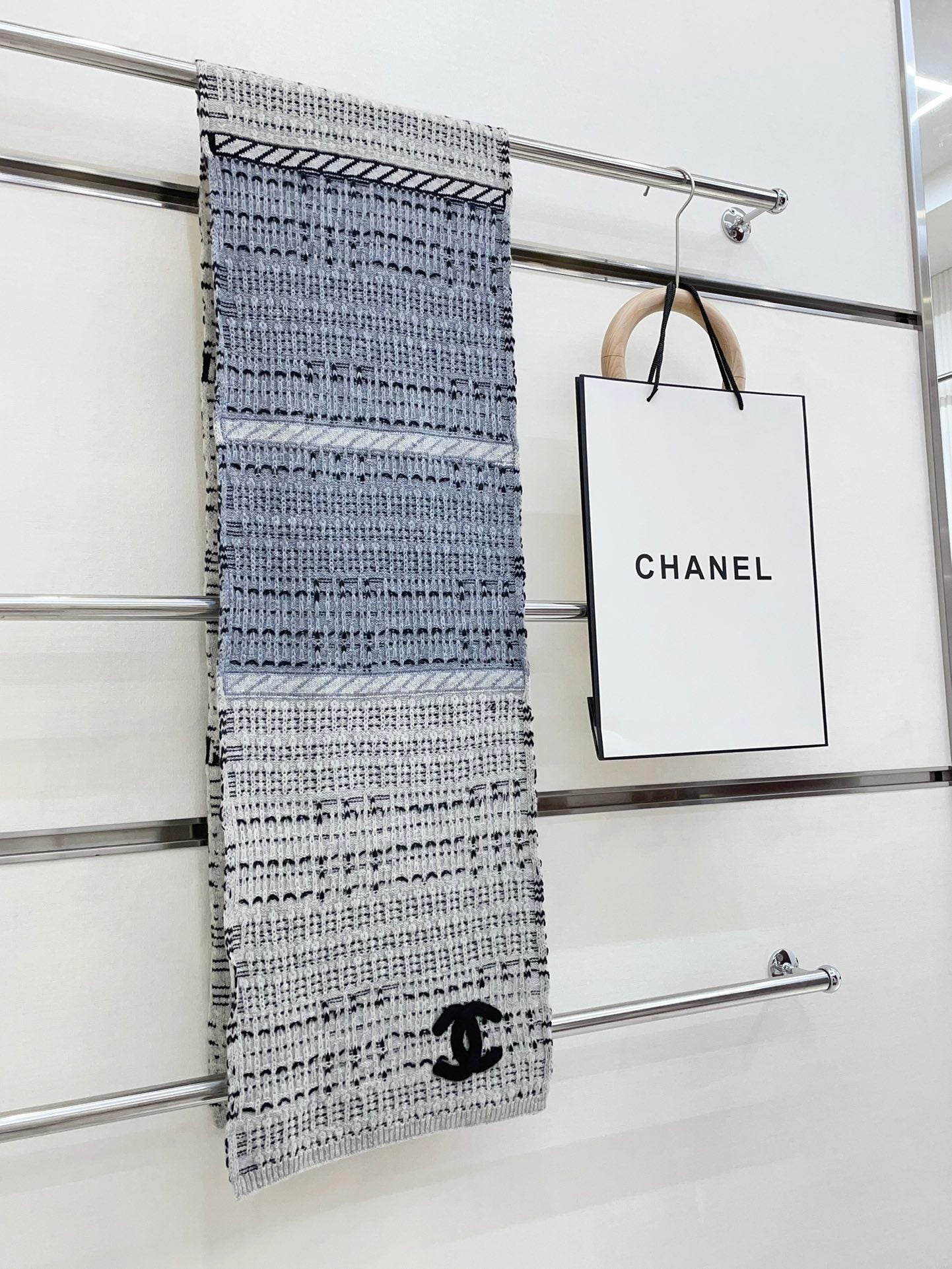 CC Scarf 180 CM In White Grey Mix Black Wool  388185