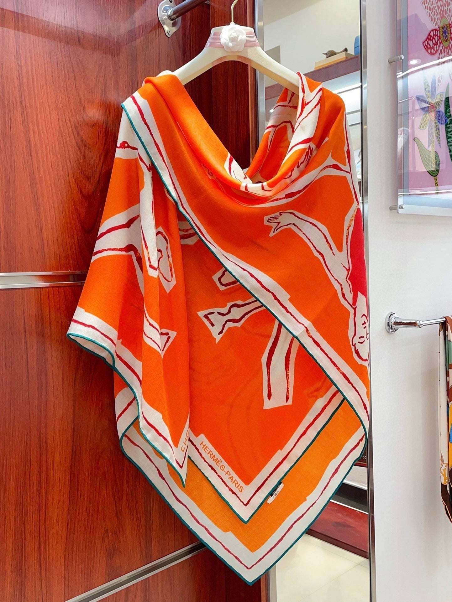 Choregraphie Equestre Pareo Scarf 140 CM Orange Colorful Cashmere And Silk 393170