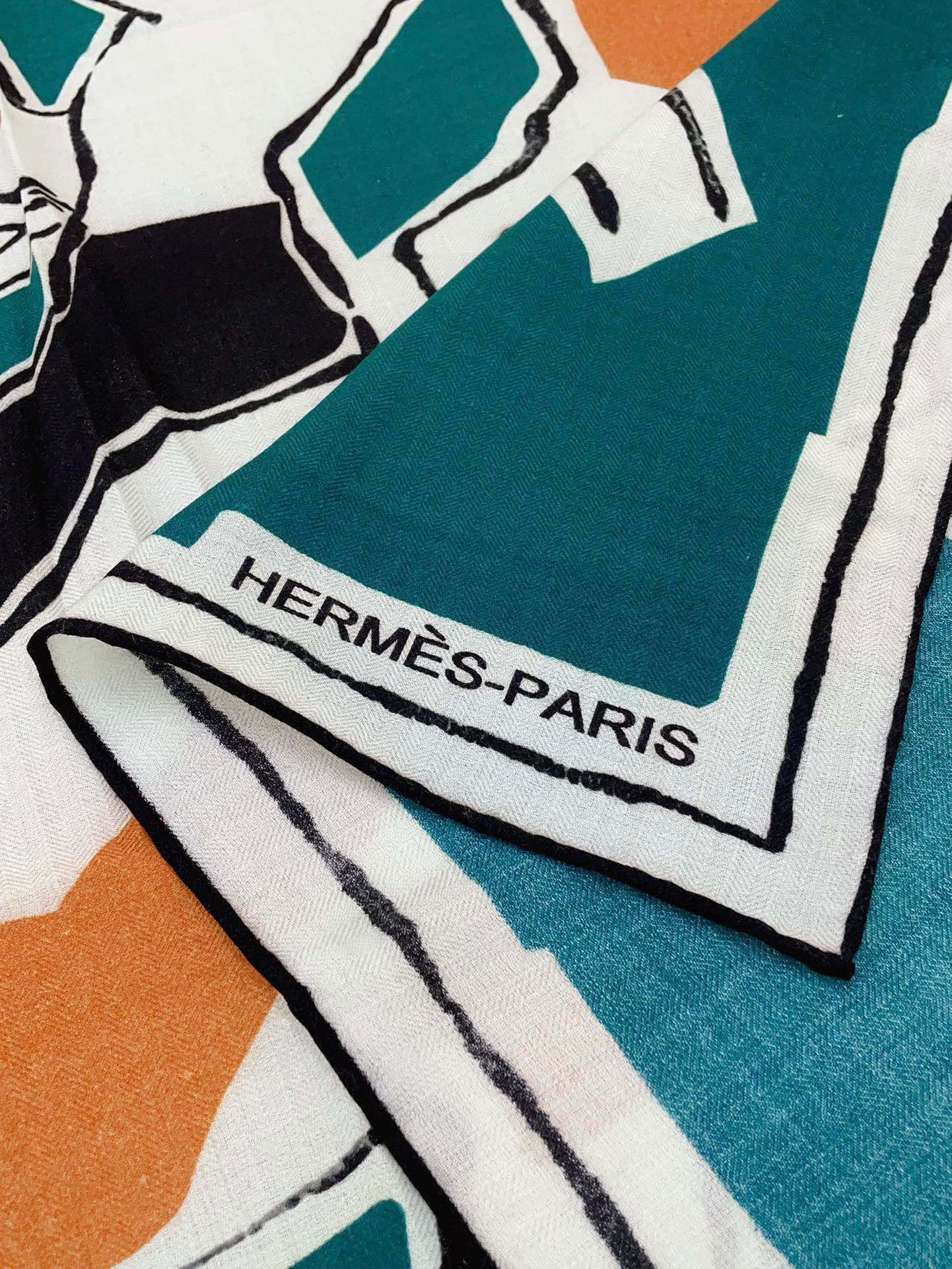 Choregraphie Equestre Pareo Scarf 140 CM Teal Blue Colorful Cashmere And Silk 393171