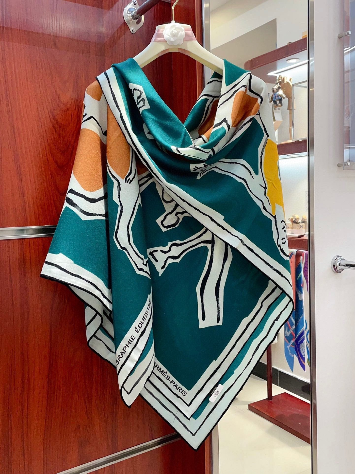 Choregraphie Equestre Pareo Scarf 140 CM Teal Blue Colorful Cashmere And Silk 393171