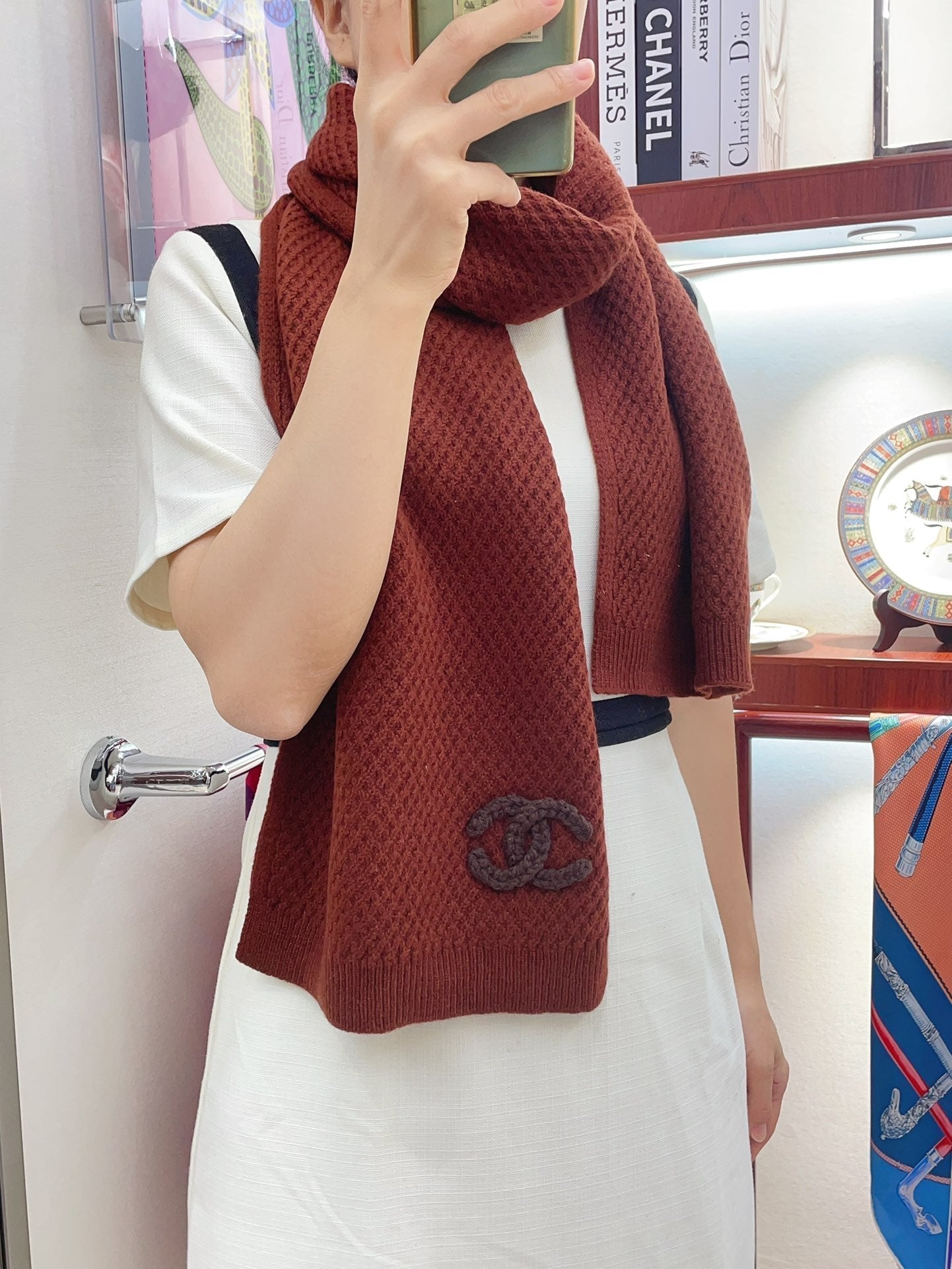 CC Scarf 190 CM In Earthy Orange Red Cashmere  393186