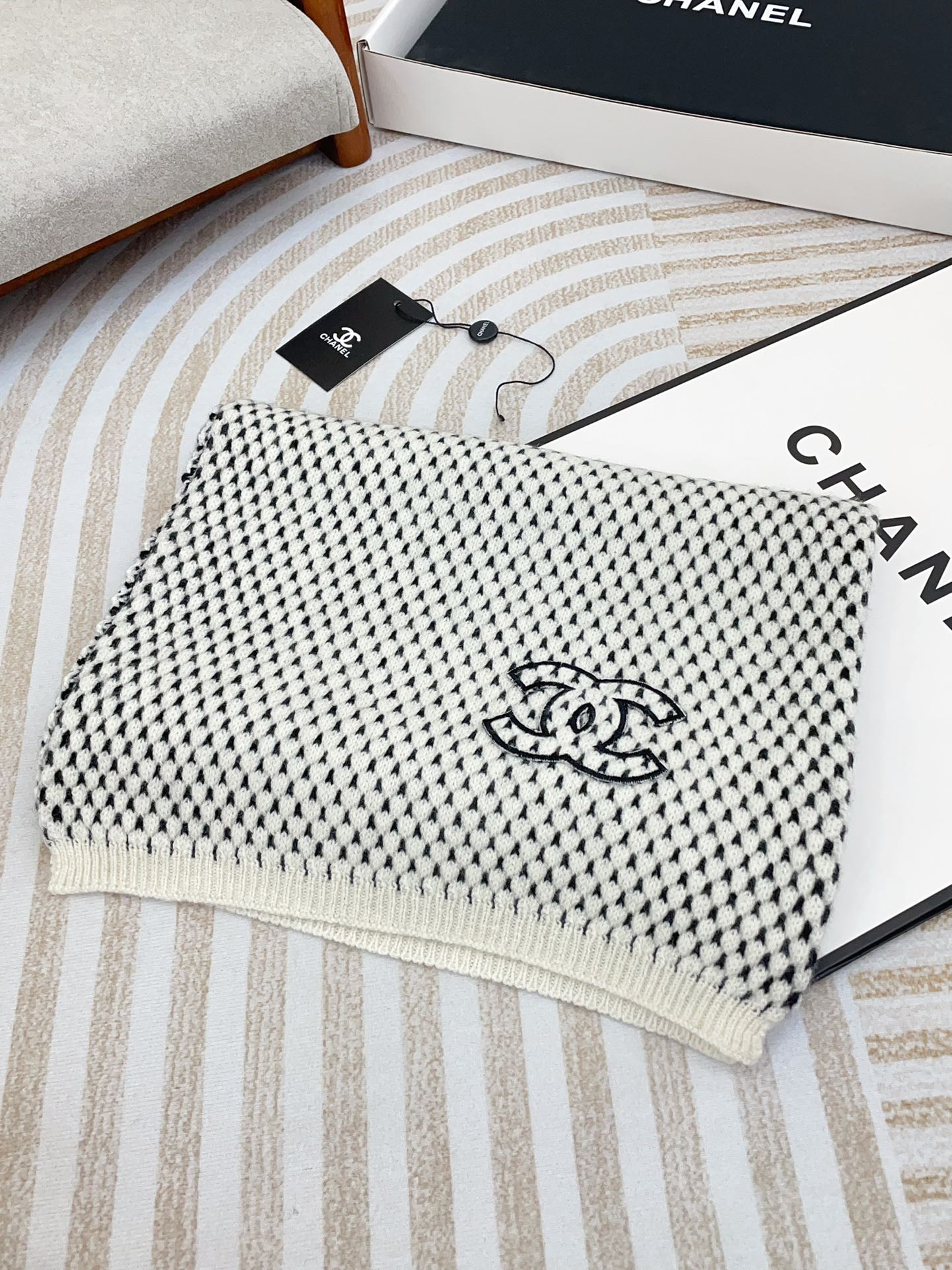 CC Scarf 180 CM In White Black Cashmere 394592