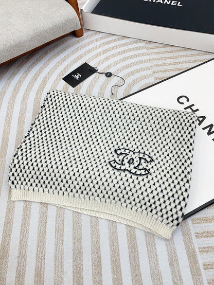 CC Scarf 180 CM In White Black Cashmere 394592