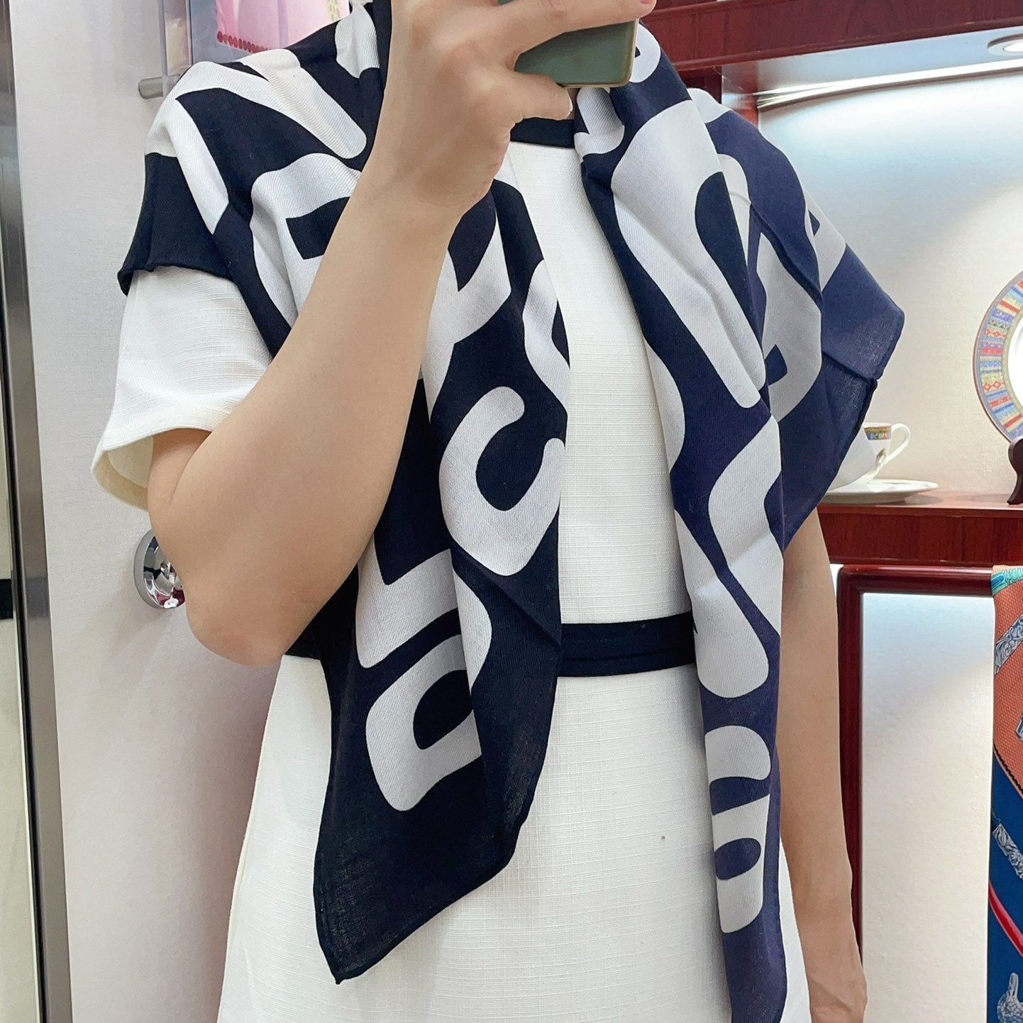 CC Square Scarf 90 CM In Black Mix White Cashmere And Silk 398258