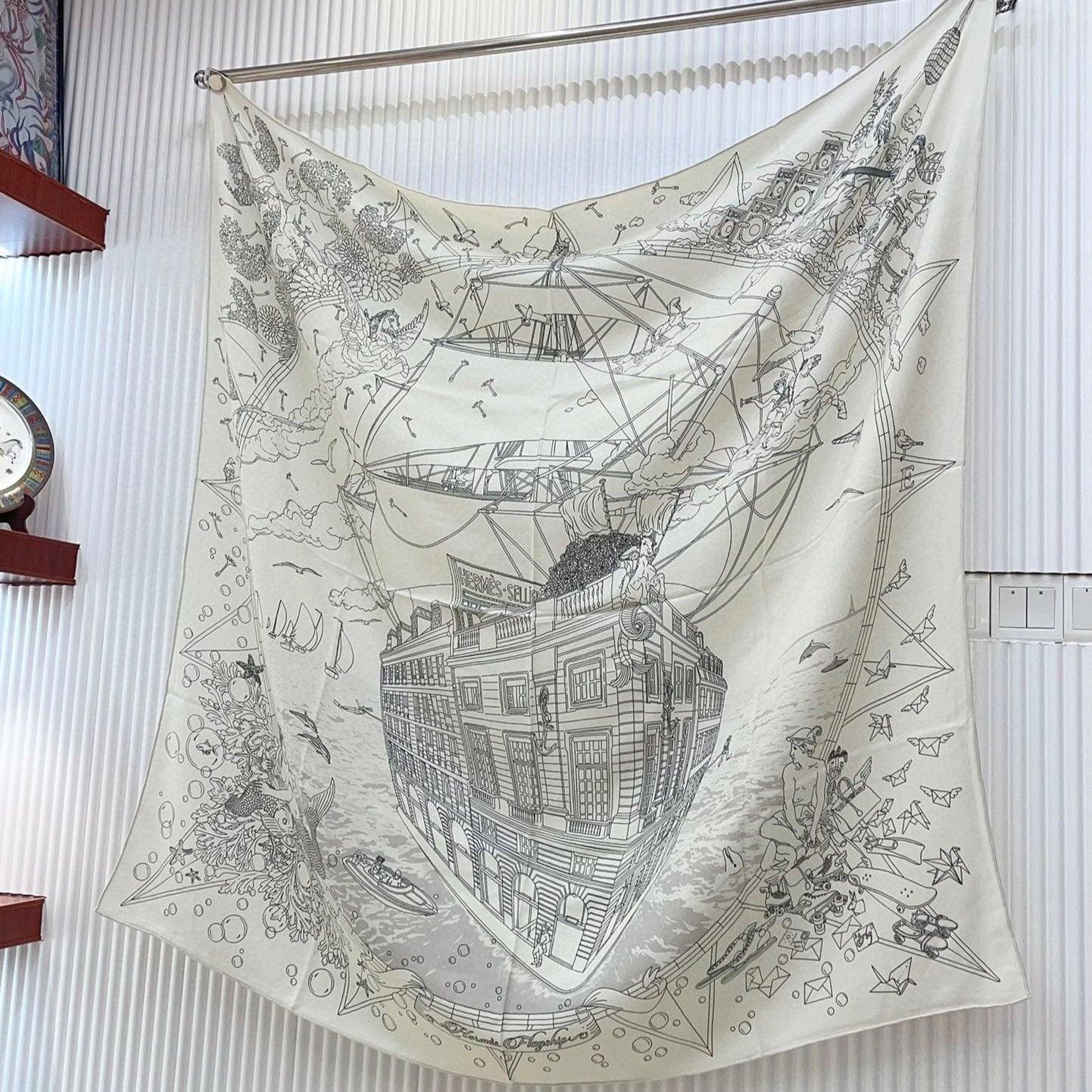 Flagship Scarf 135 CM White Grey Cashmere And Silk 402078